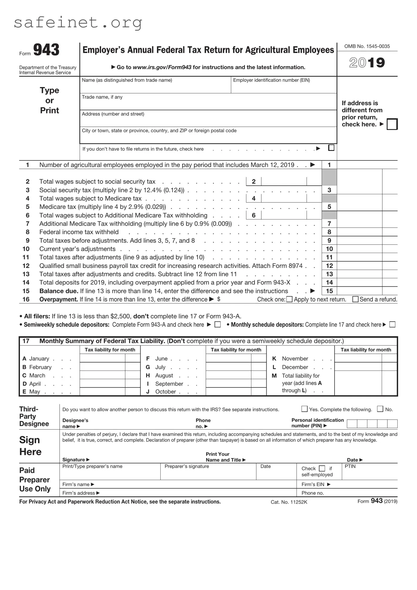 Blank IRS 943 Template