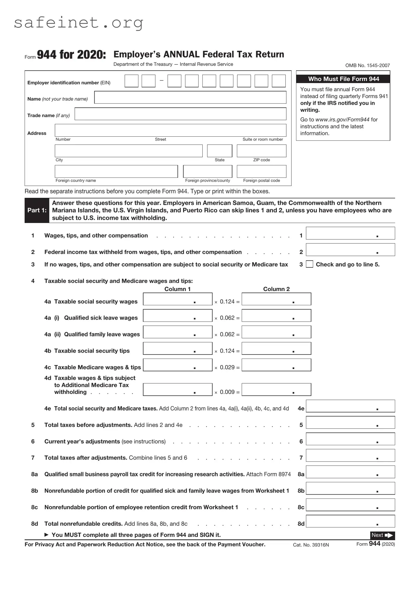 Blank IRS 944 Template