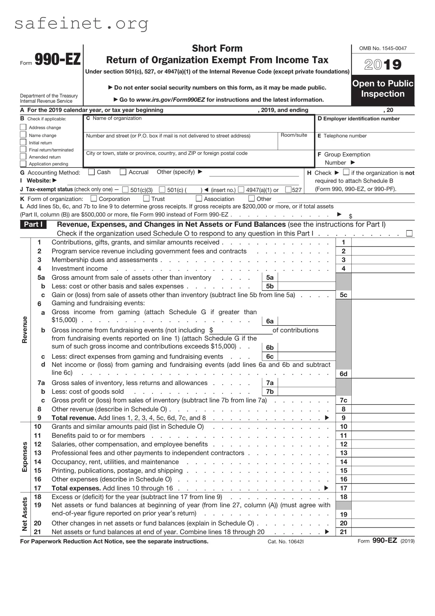 Blank IRS 990-EZ Template