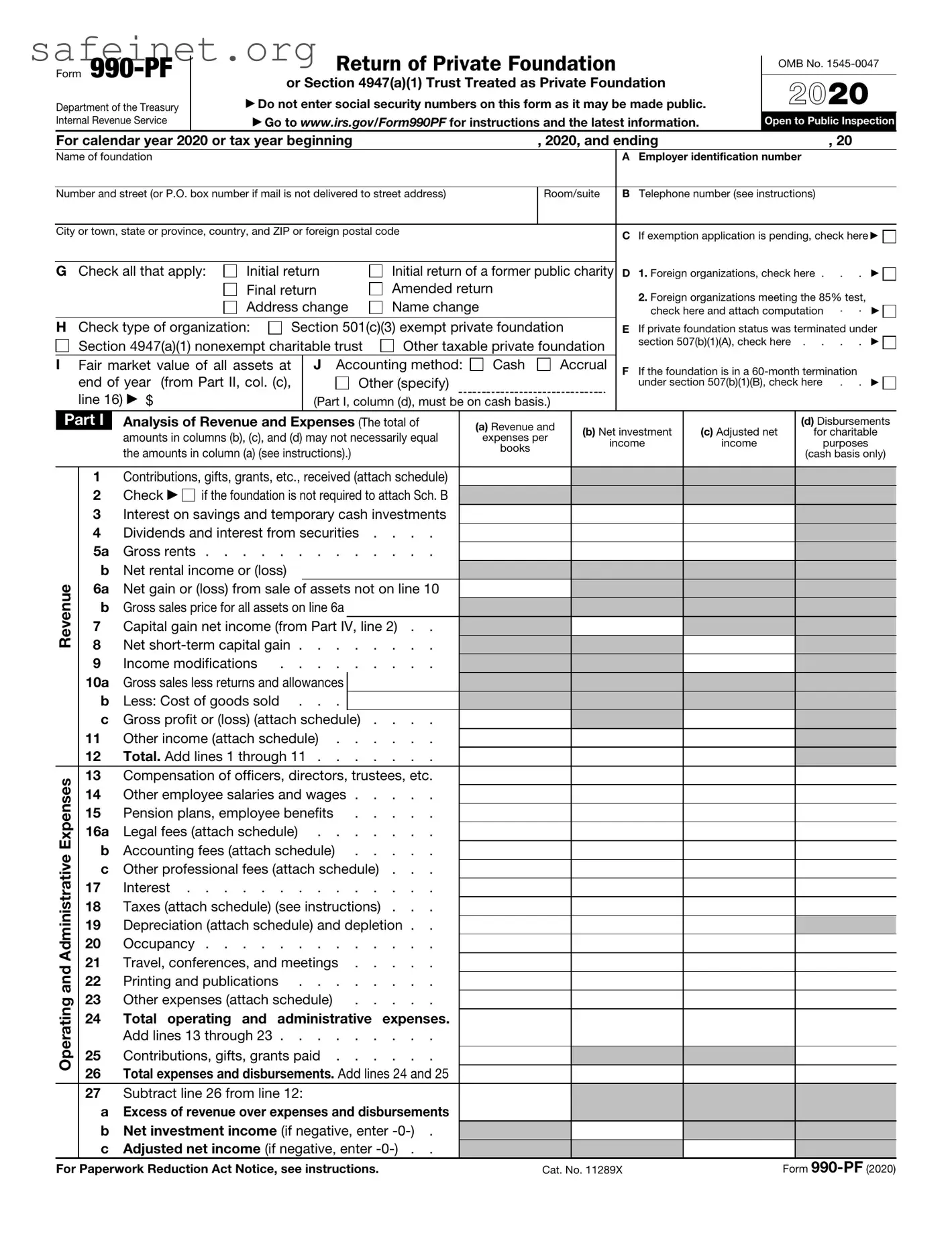 Blank IRS 990-PF Template