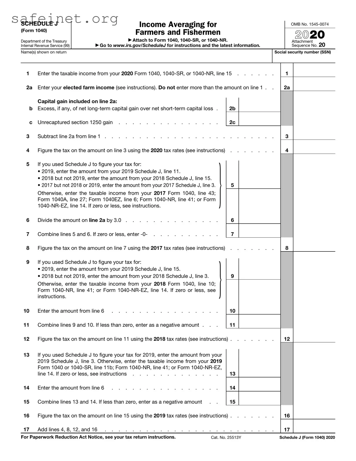 Blank IRS Schedule J 1040 Template