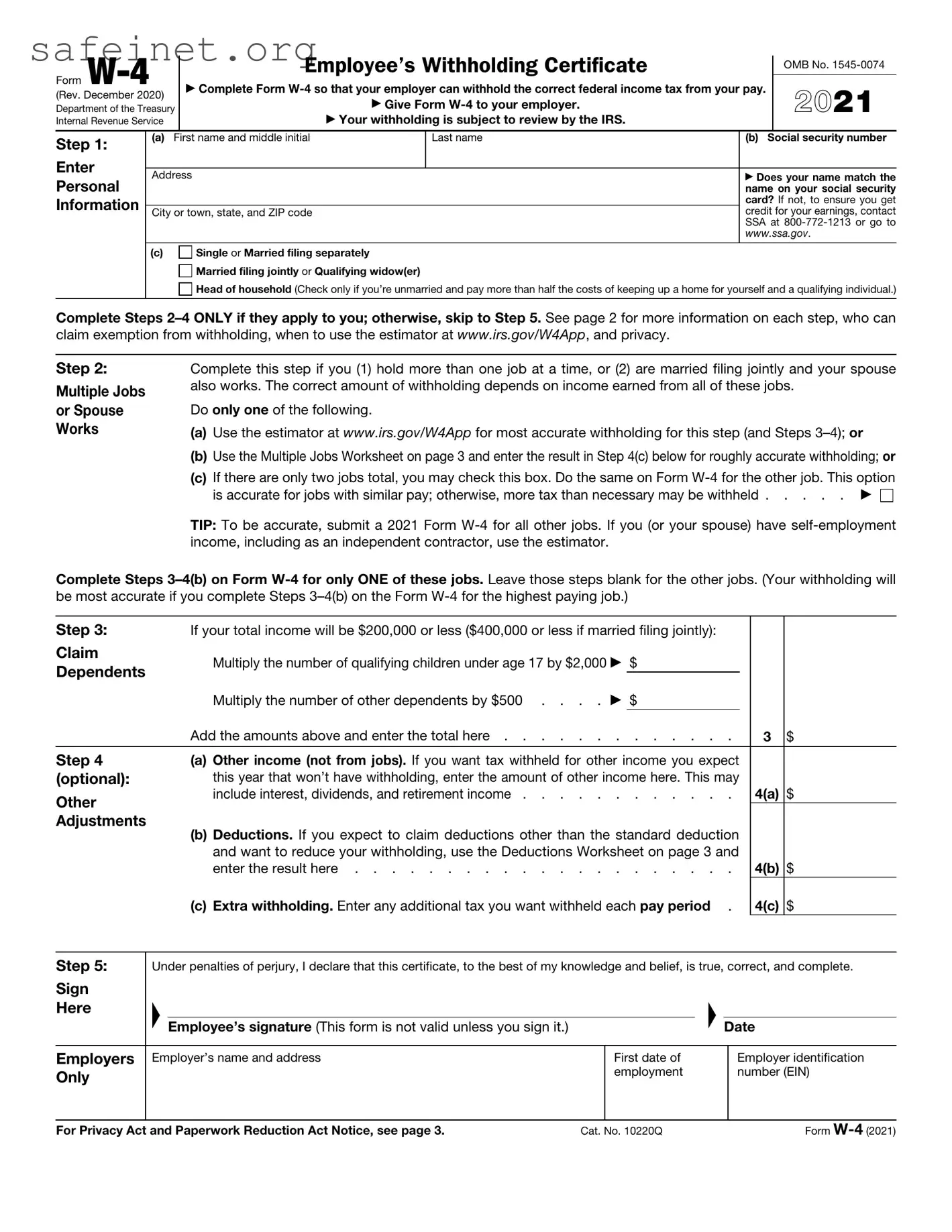 Blank IRS W-4 Template