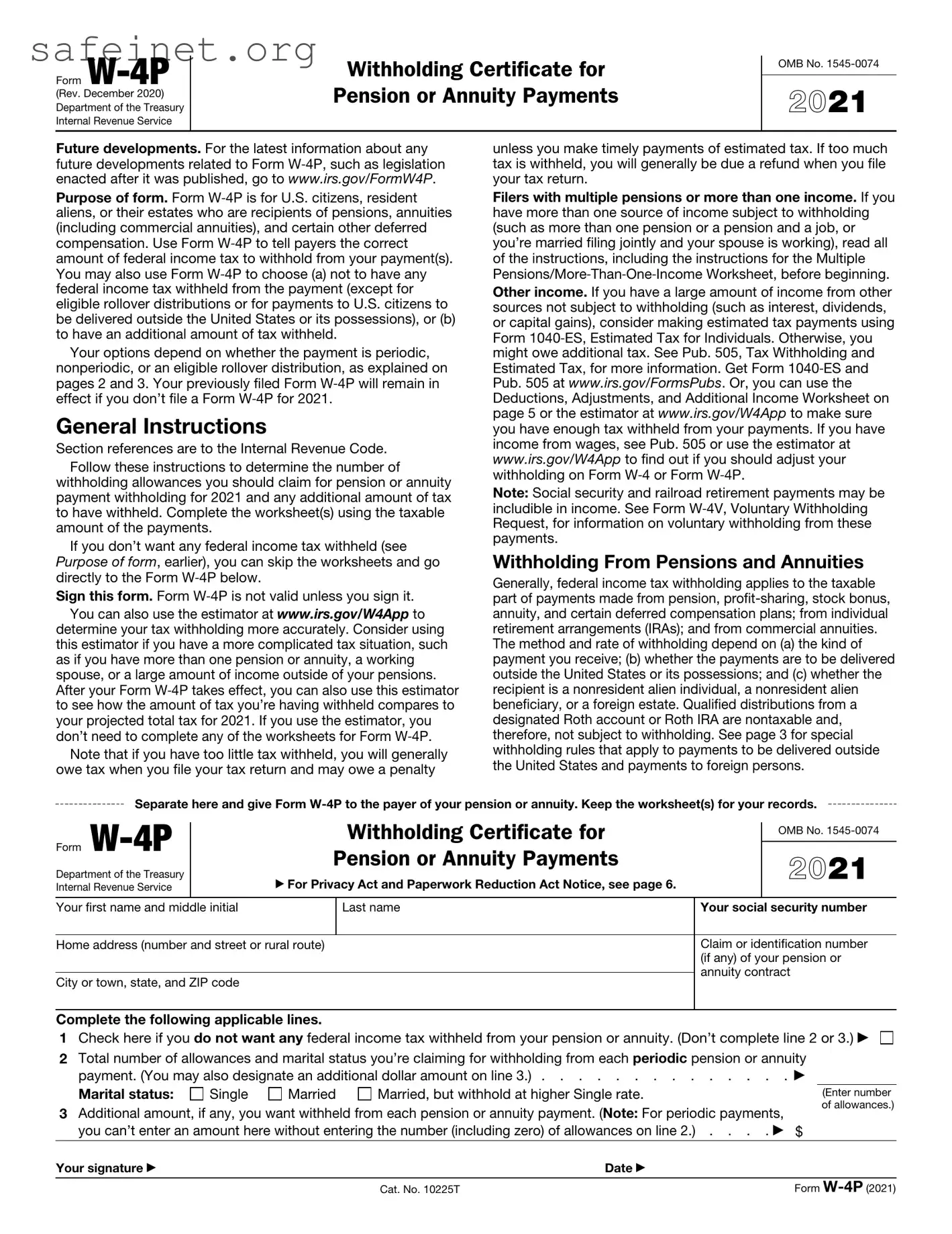 Blank IRS W-4P Template