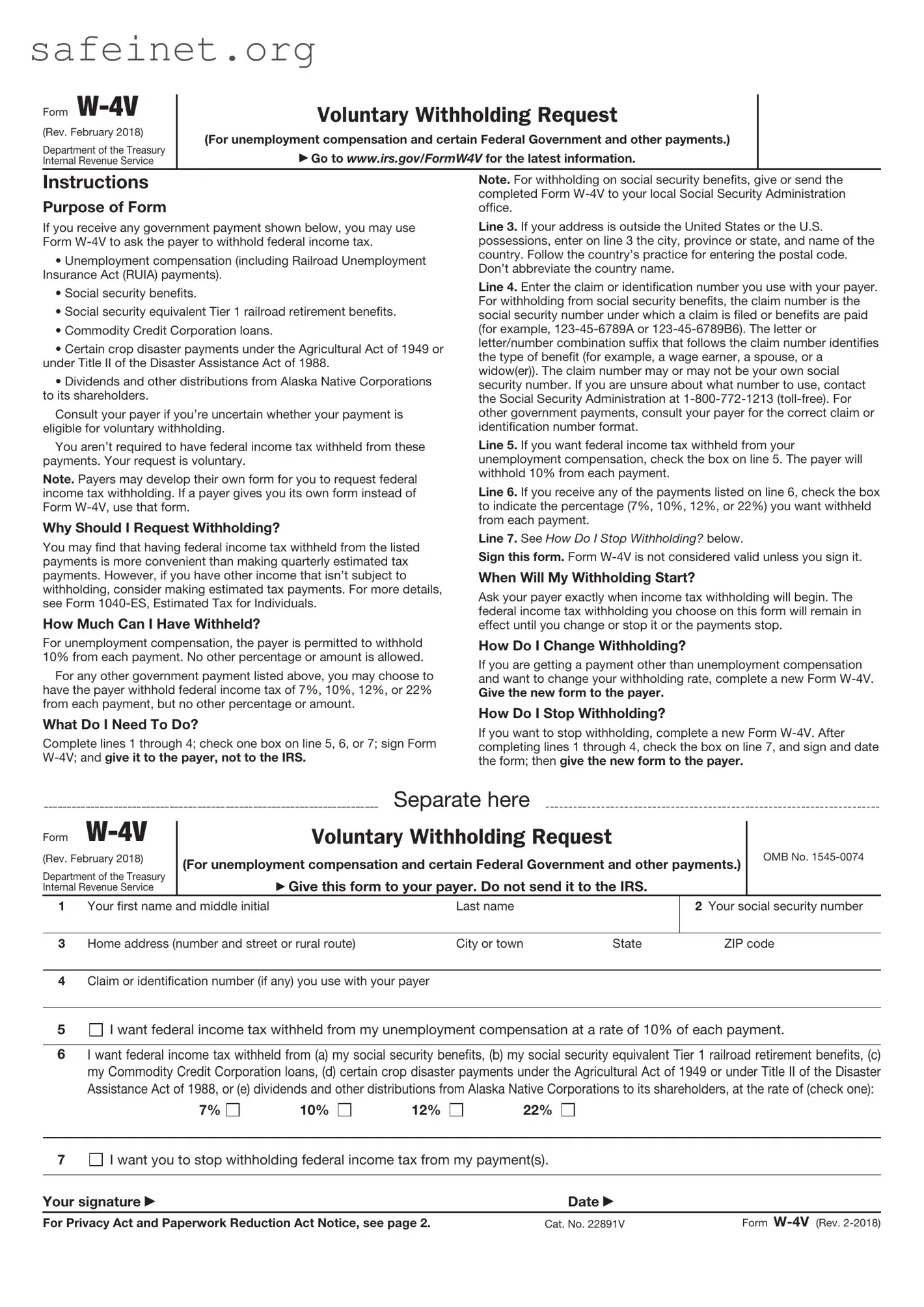 Blank IRS W-4V Template
