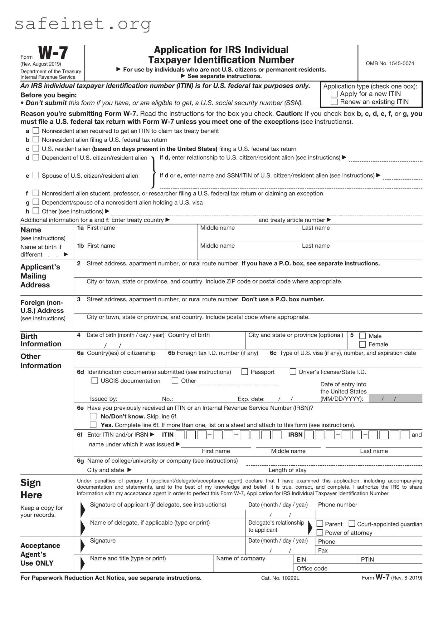 Blank IRS W-7 Template