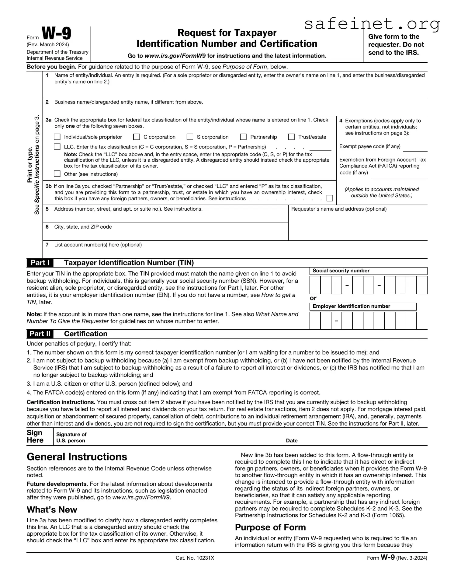 Blank IRS W-9 Template