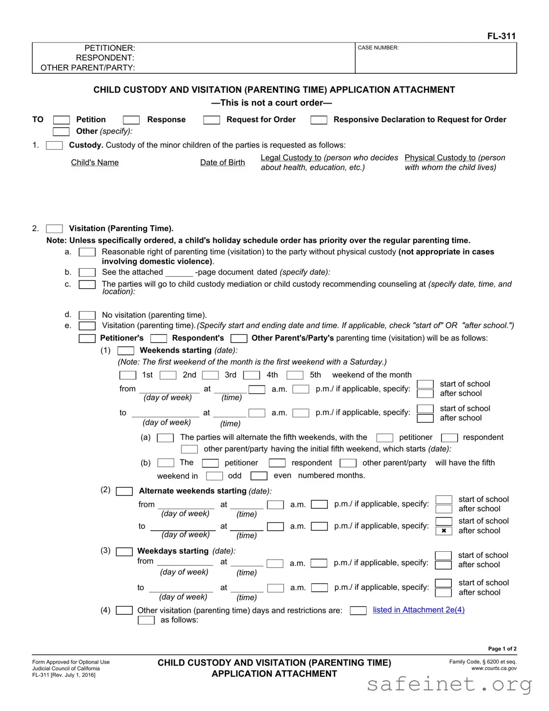 Blank Family Law Fl 311 Template