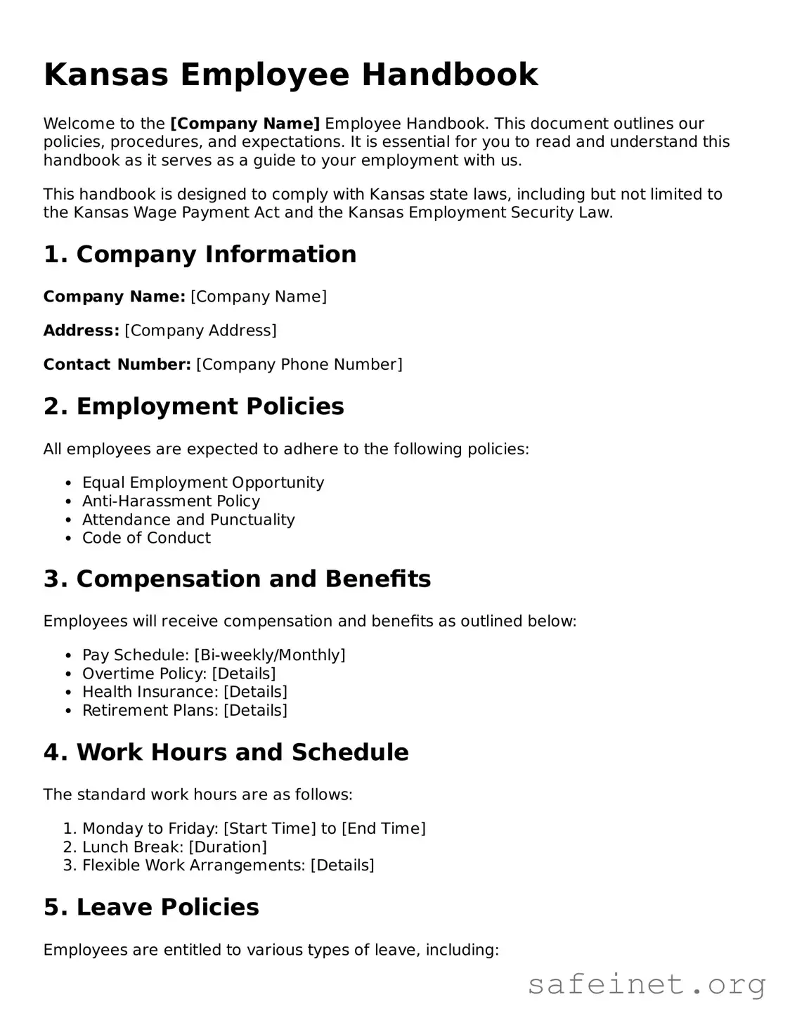 Valid Employee Handbook Template for the State of Kansas