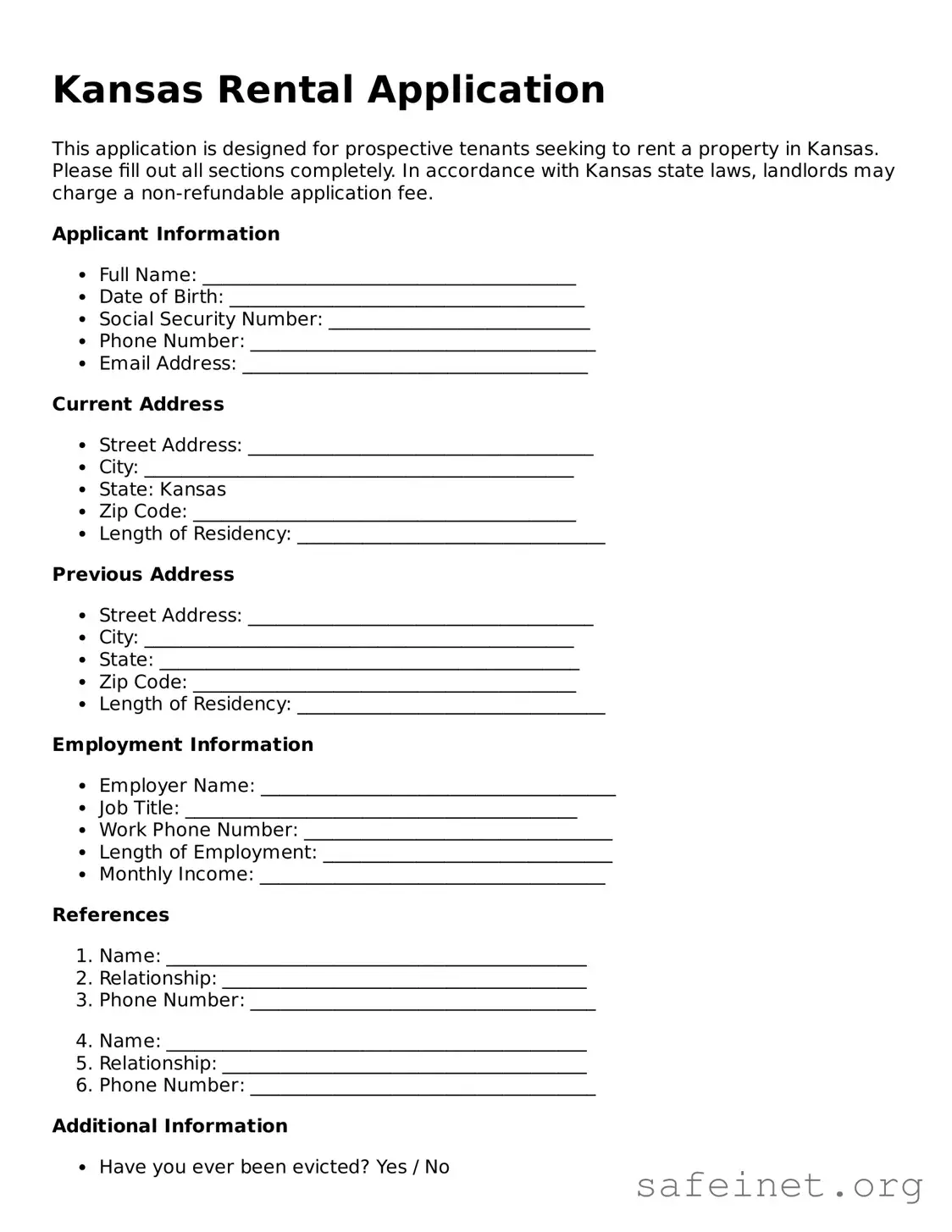 Valid Rental Application Template for the State of Kansas