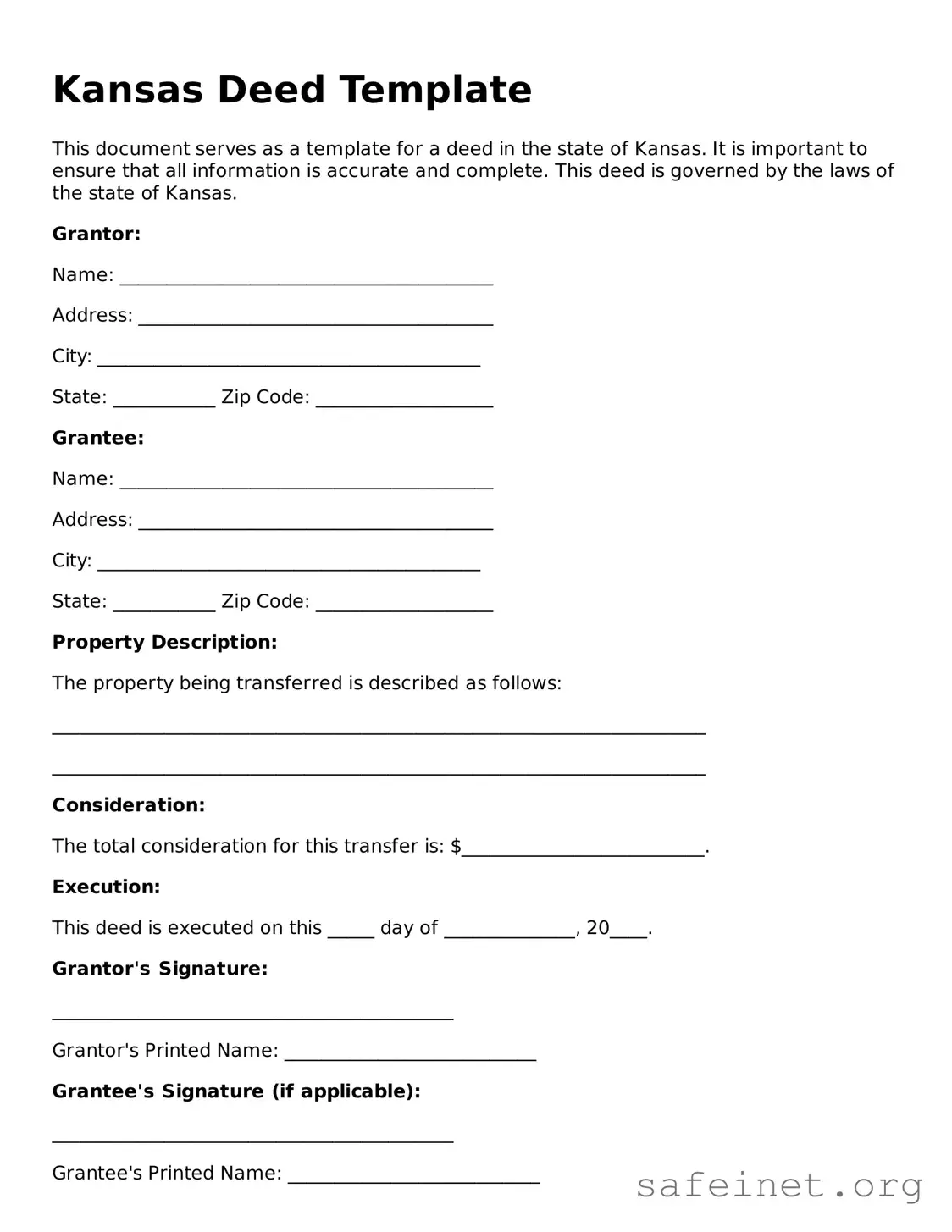 Valid Deed Template for the State of Kansas