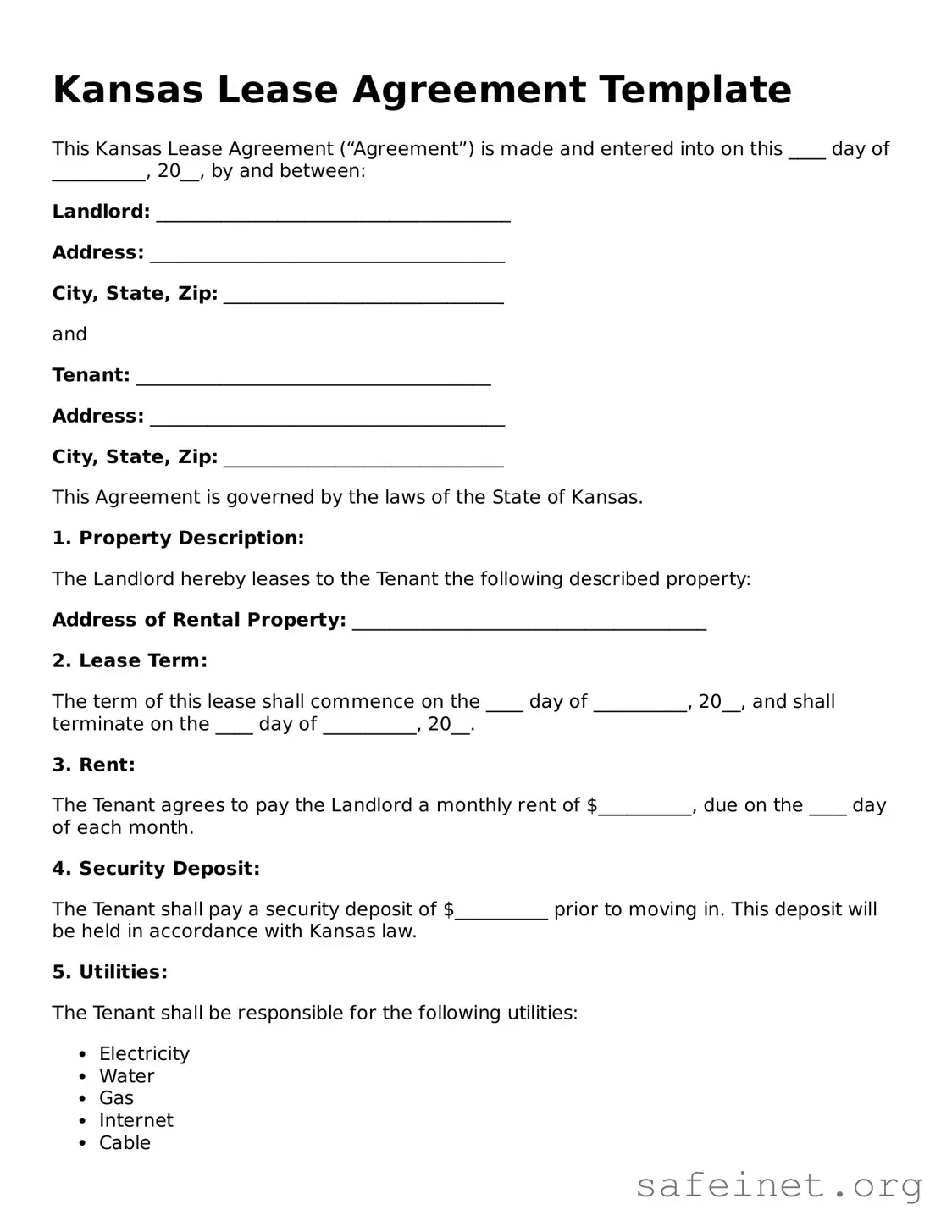 Valid Lease Agreement Template for the State of Kansas