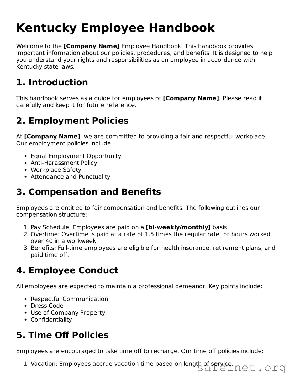 Valid Employee Handbook Template for the State of Kentucky