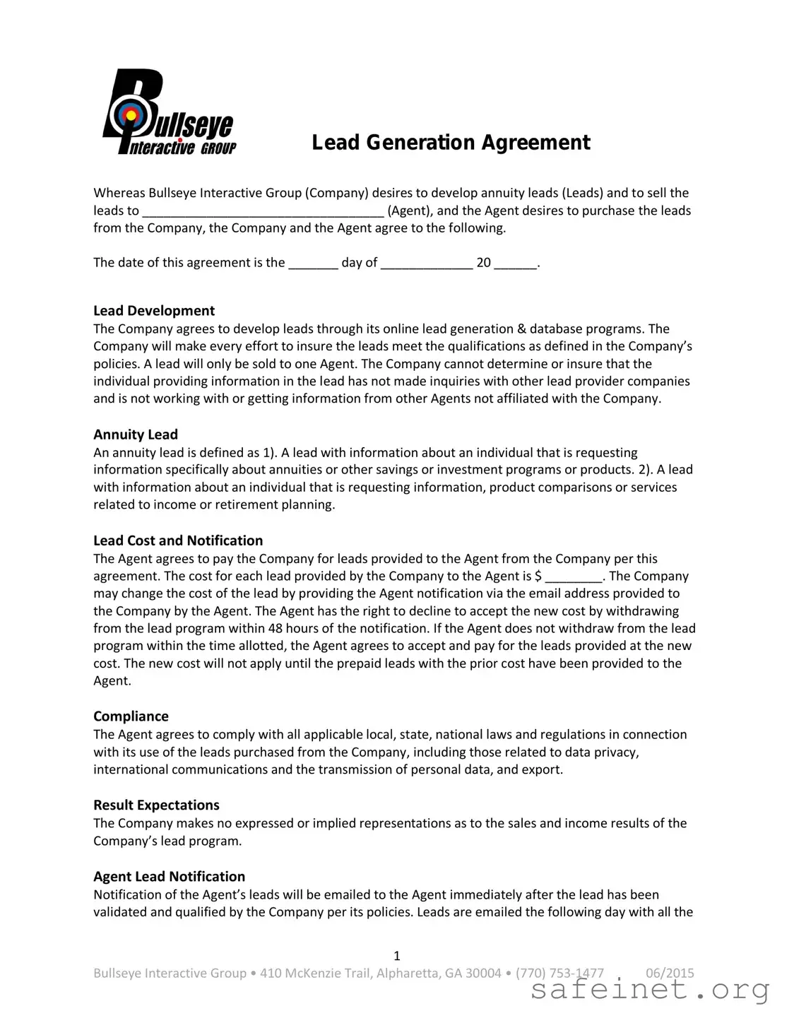 Blank Lead Generation Agreement Template