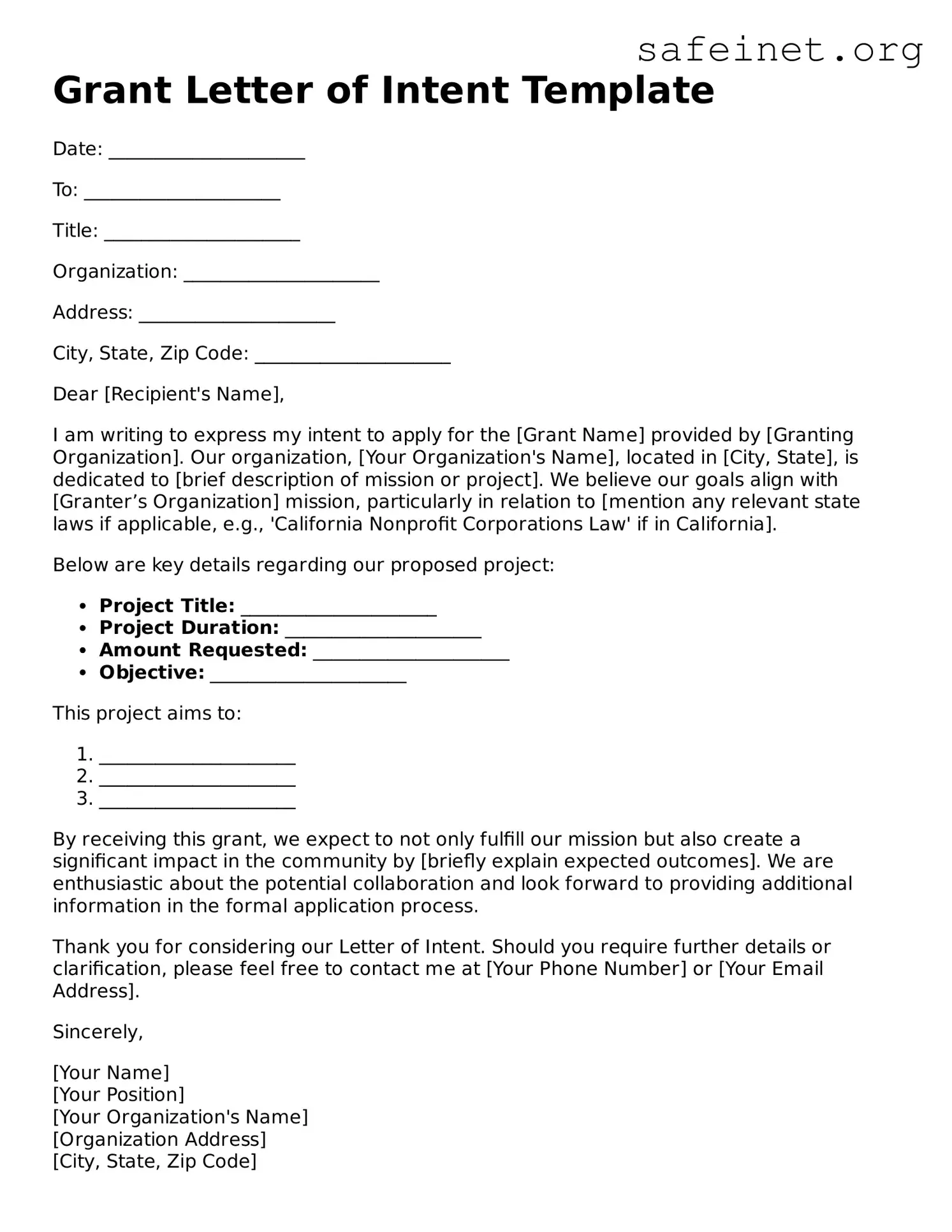 Official Grant Letter of Intent Document