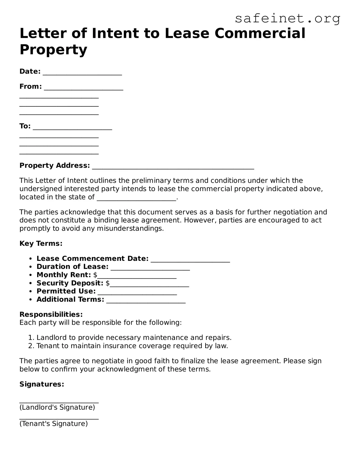 Official Letter of Intent to Lease Commercial Property Document