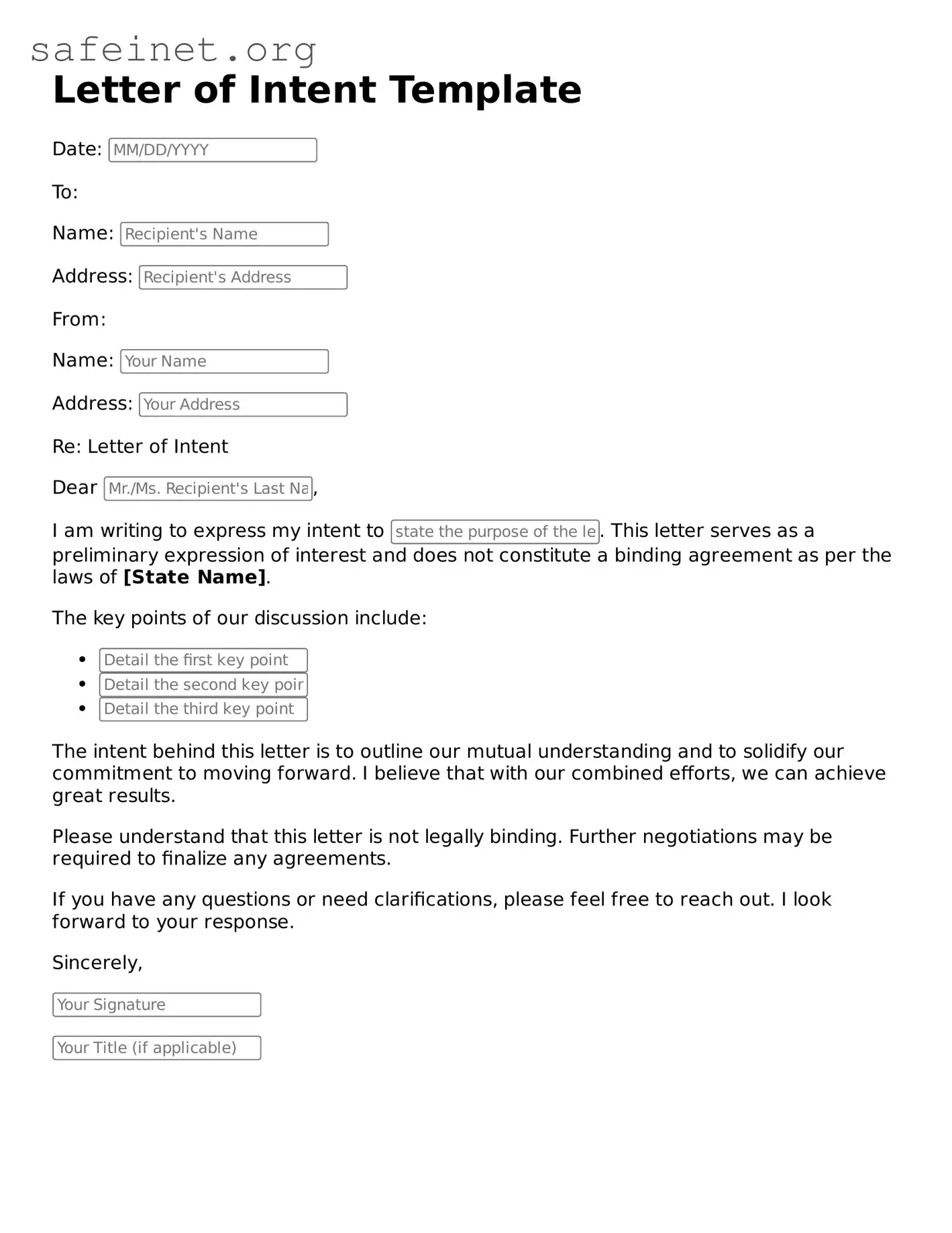 Official Letter of Intent Document