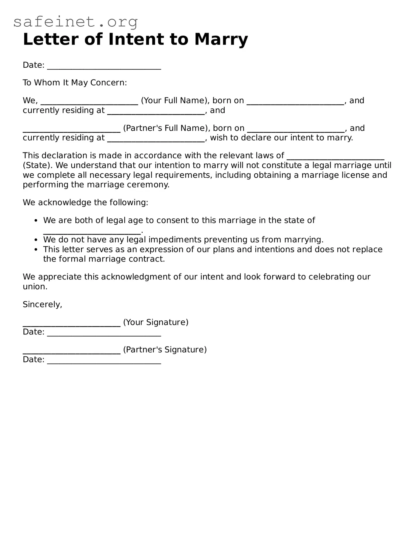 Official Letter of Intent to Marry Document