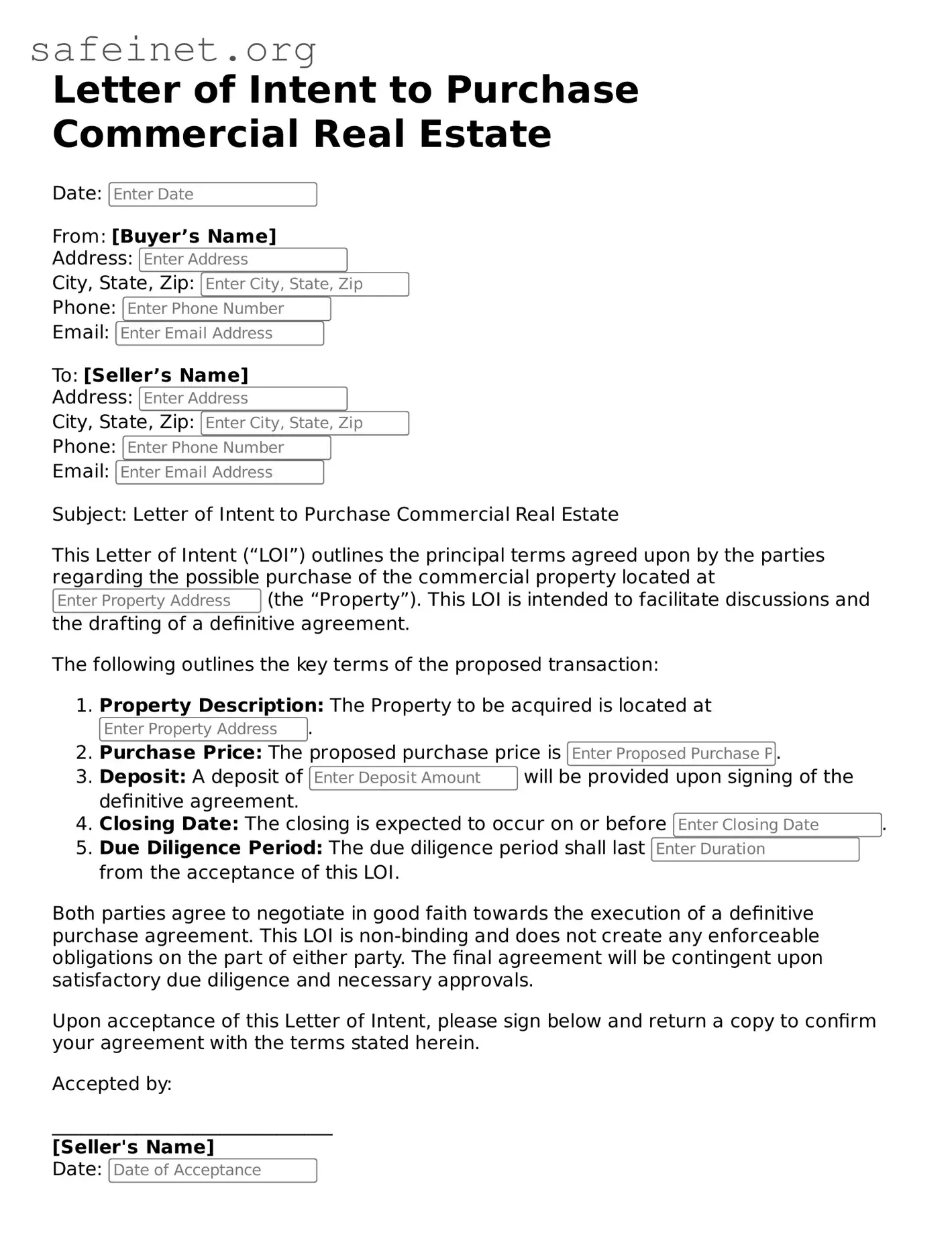 Official Letter of Intent to Purchase Commercial Real Estate Document