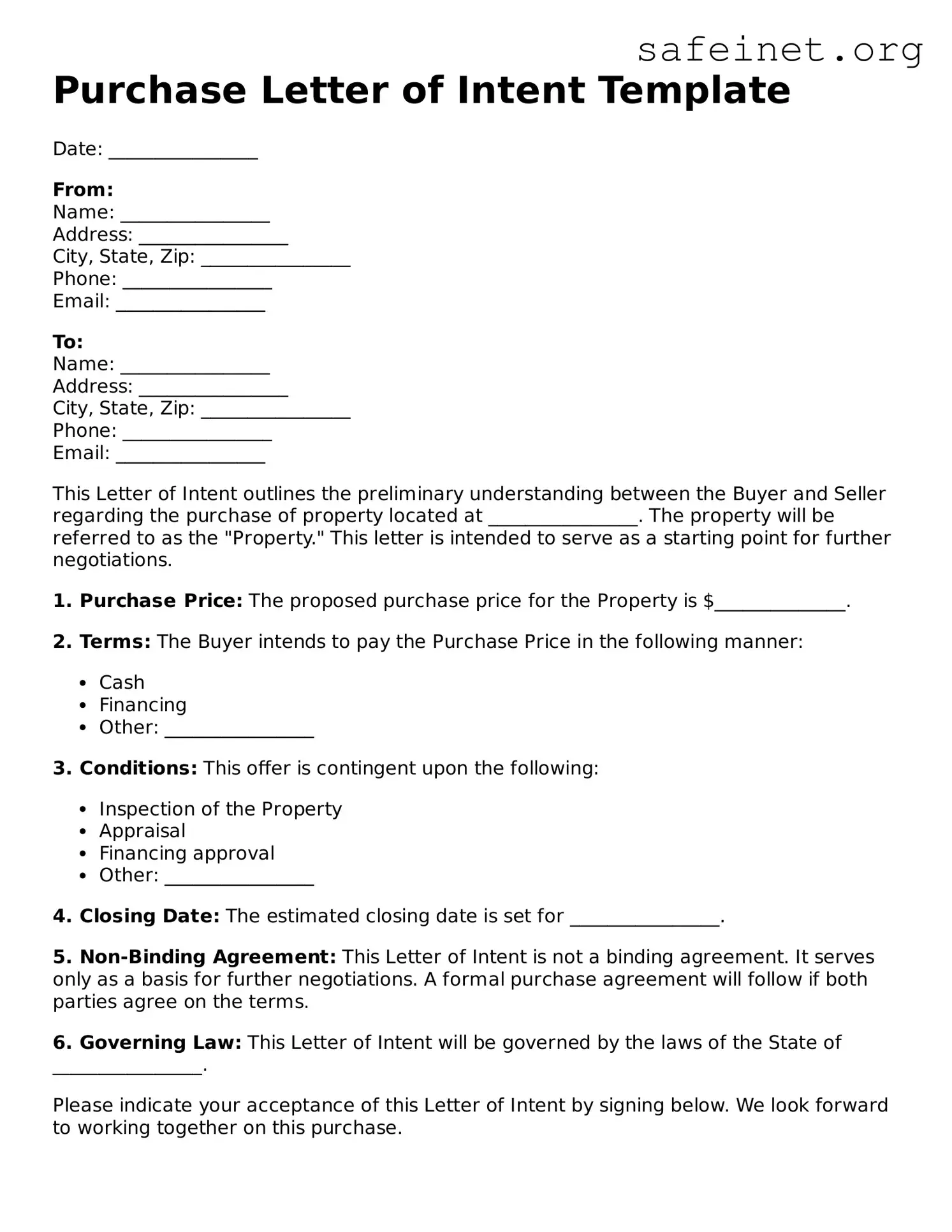 Official Purchase Letter of Intent Document