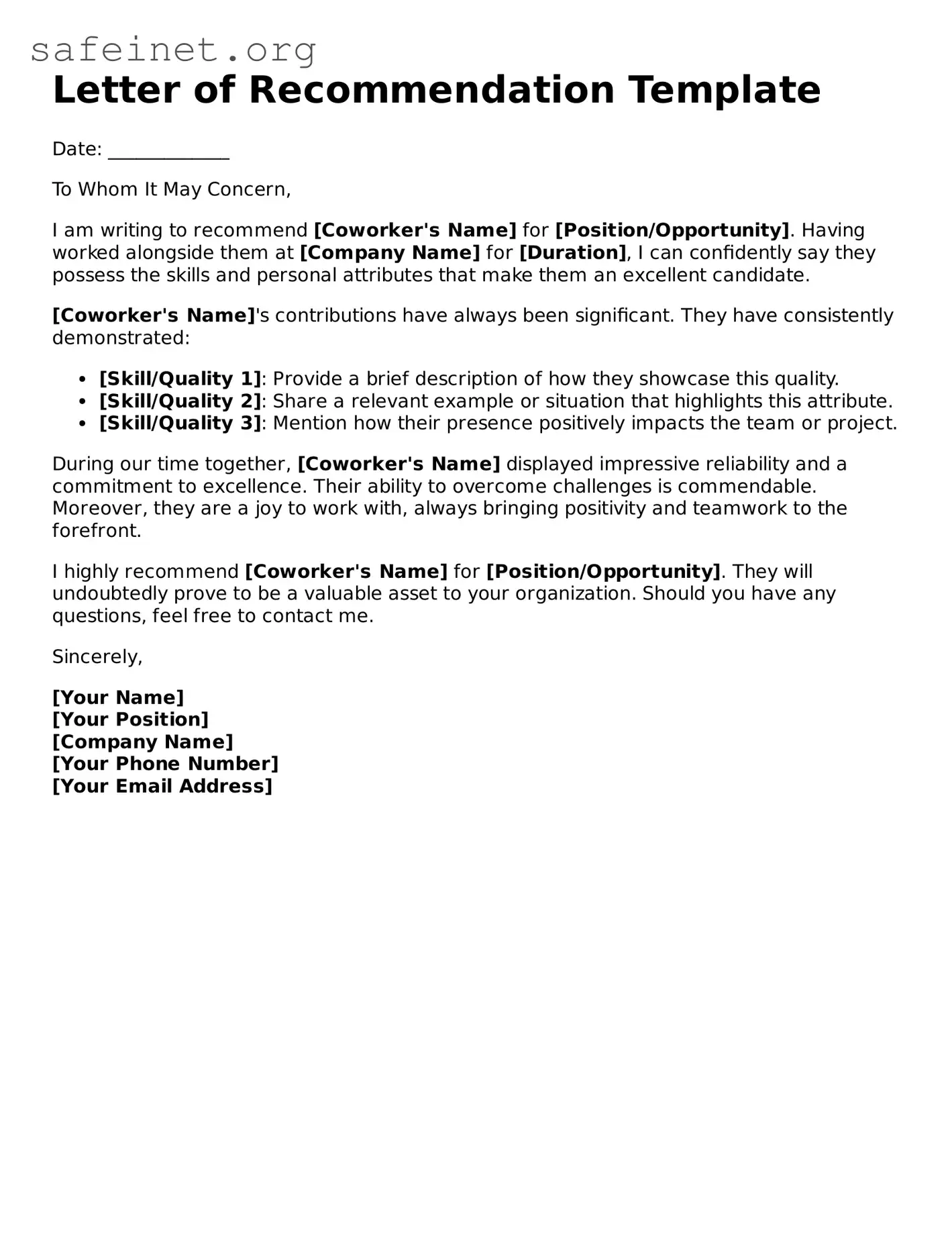 Official Letter of Recommendation for Coworker Document