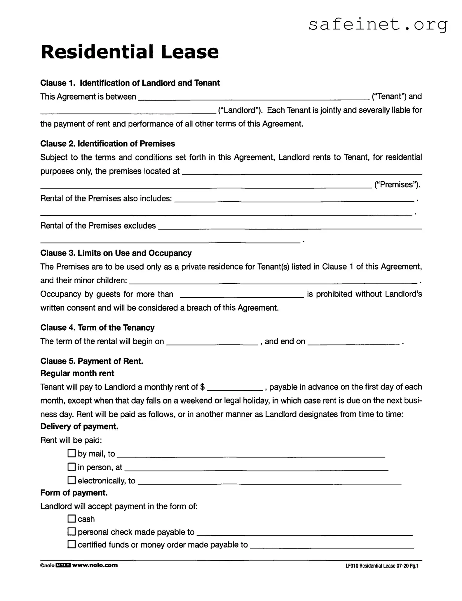 Blank Lf310 Residential Lease Template