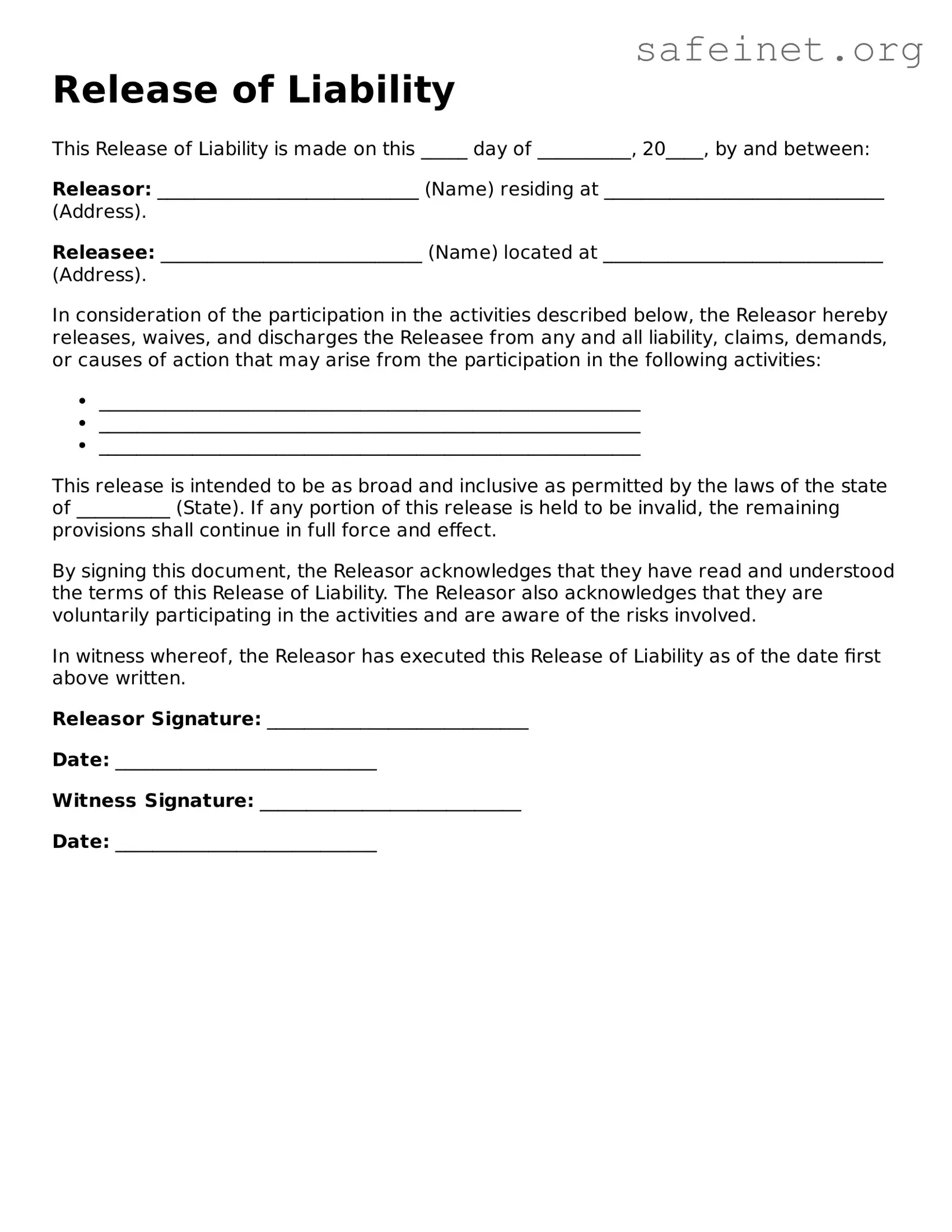 Official Release of Liability Document