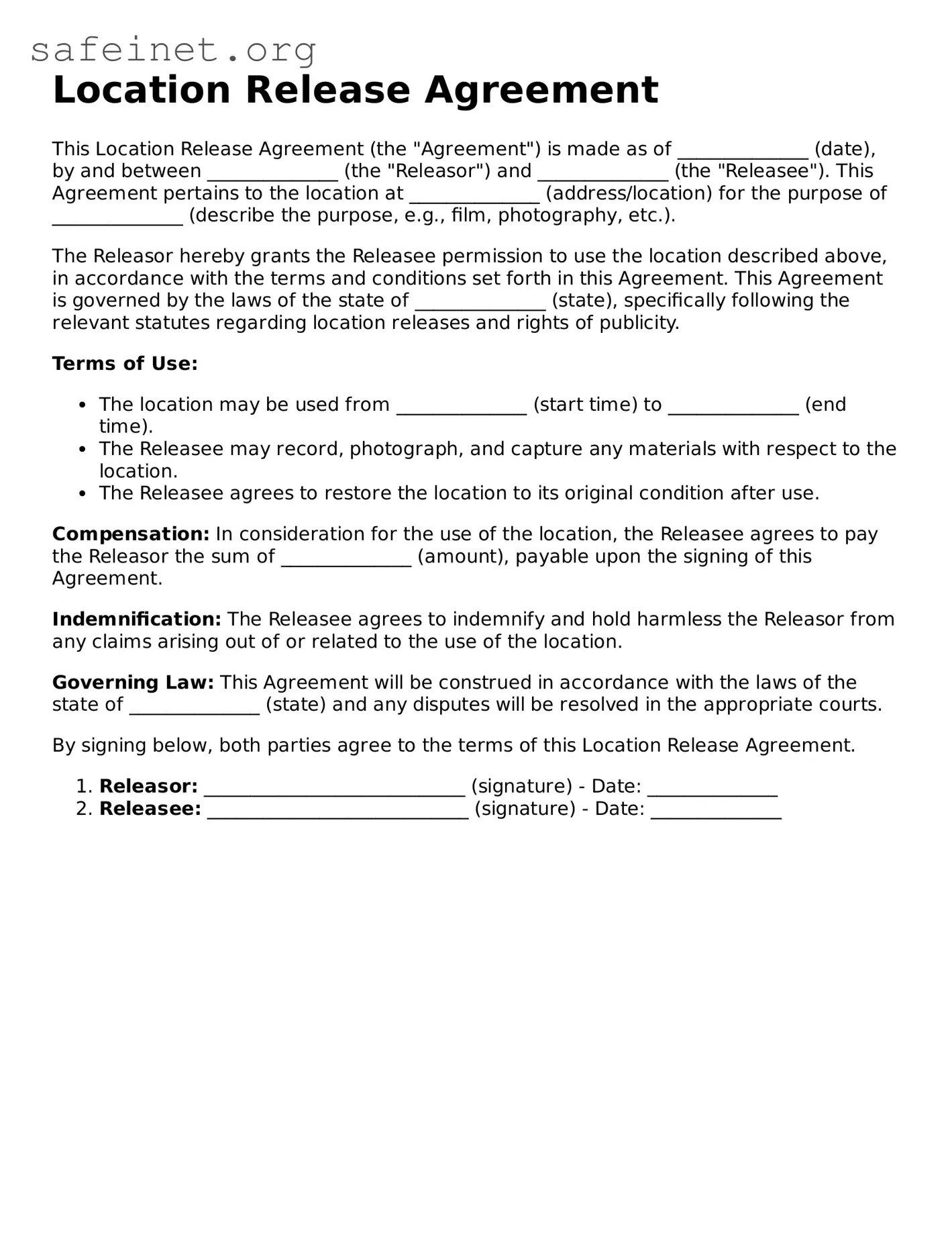 Official Location Release Document
