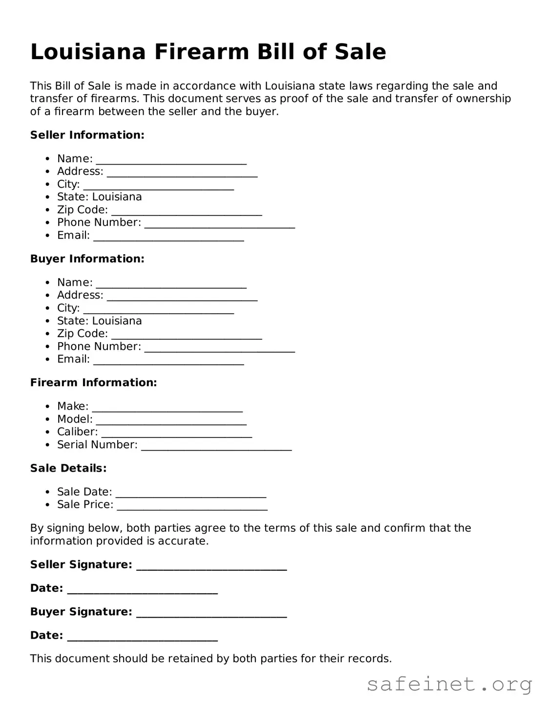 Valid Firearm Bill of Sale Template for the State of Louisiana