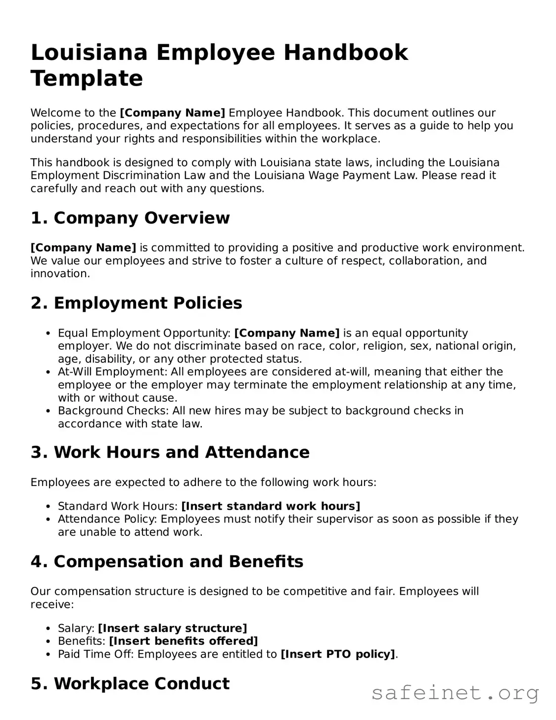 Valid Employee Handbook Template for the State of Louisiana