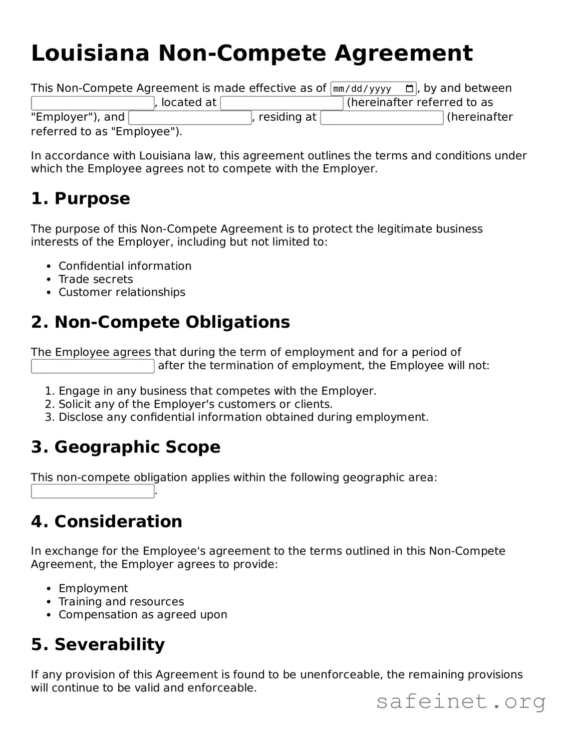 Valid Non-compete Agreement Template for the State of Louisiana