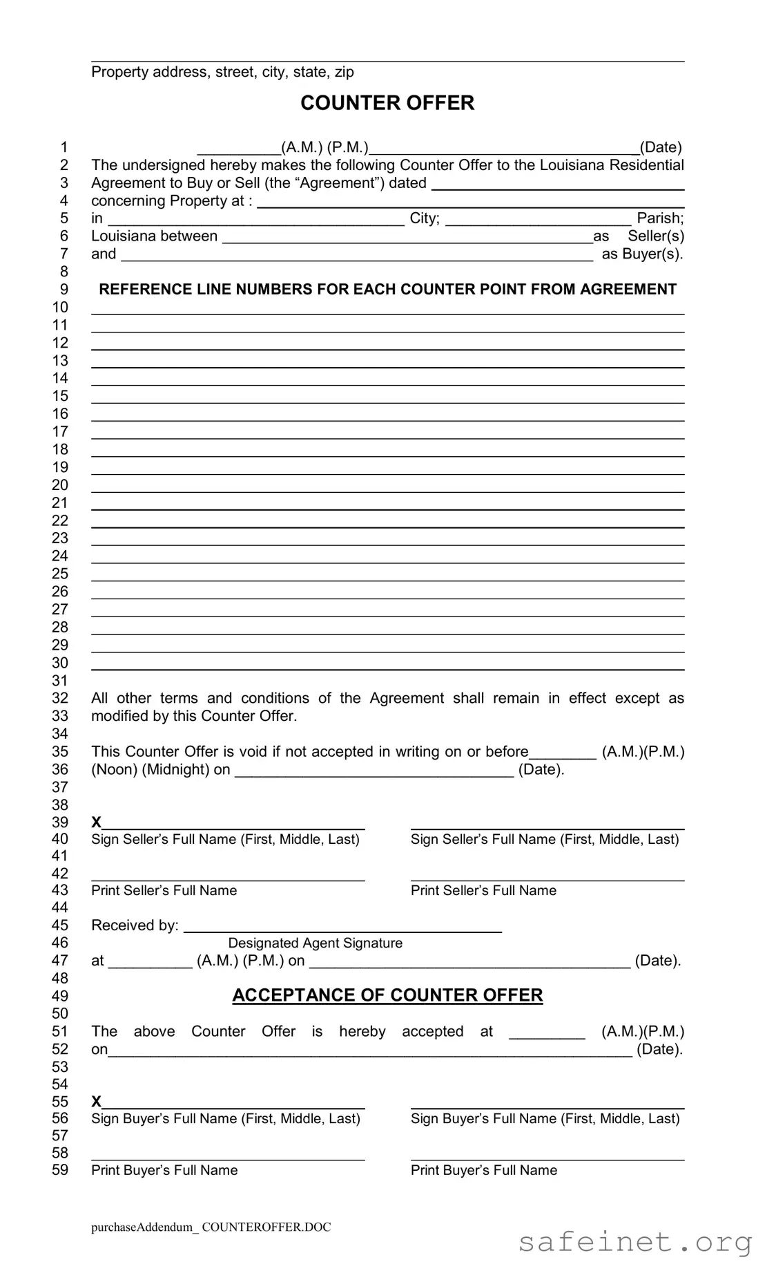 Blank Louisiana Counter Offer Template