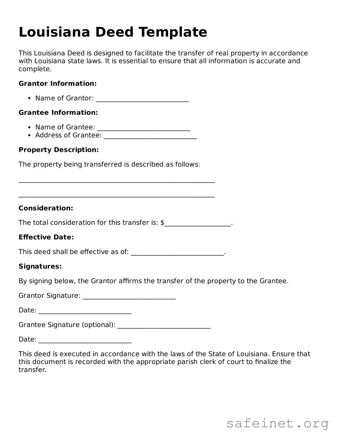 Valid Deed Template for the State of Louisiana