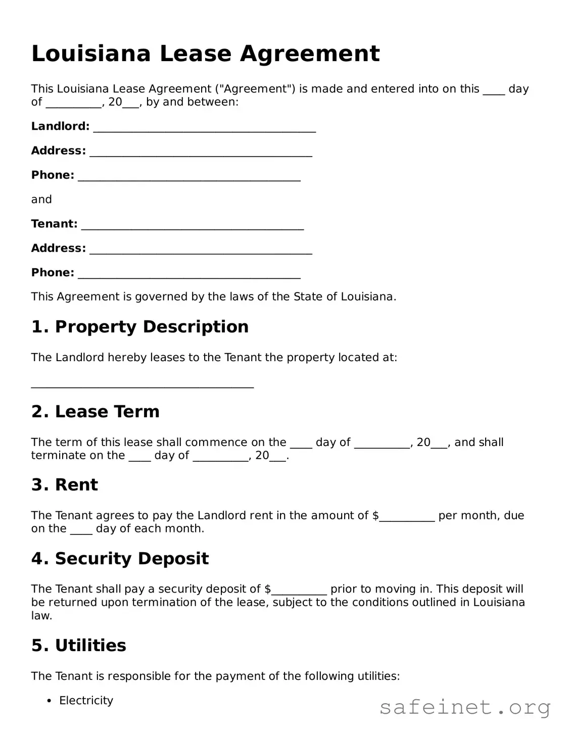 Valid Lease Agreement Template for the State of Louisiana