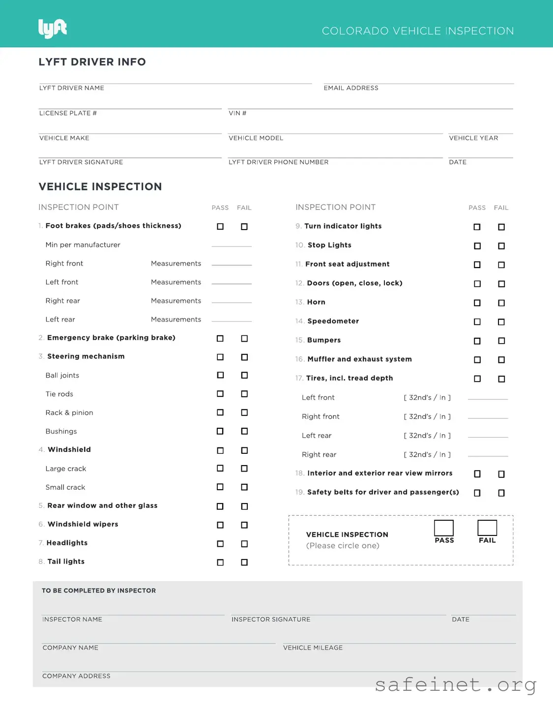 Blank Lyft Inspection Template