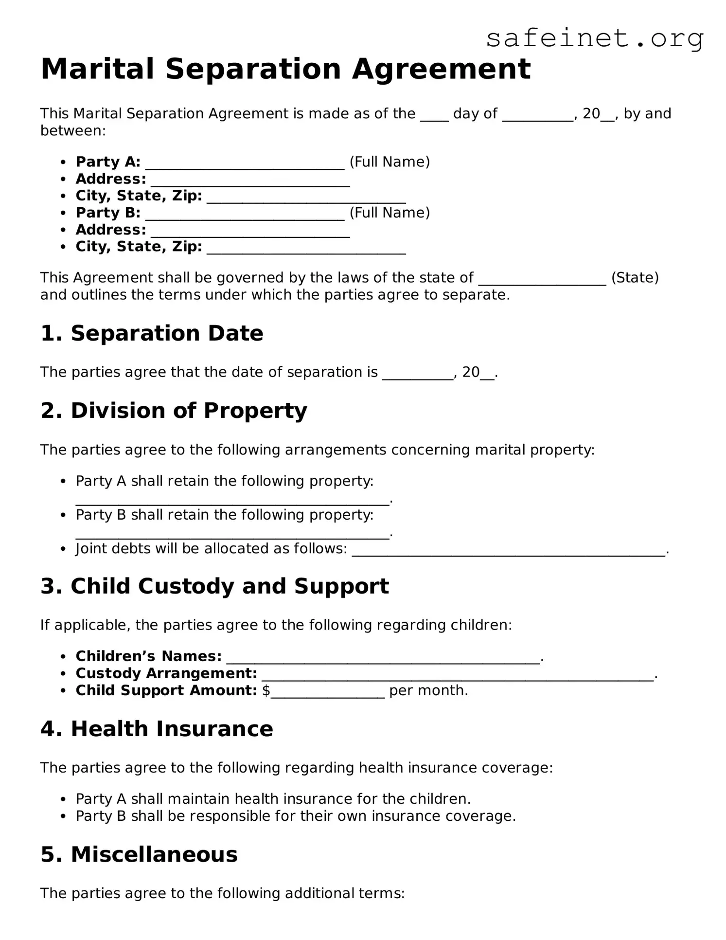Official Marital Separation Agreement Document