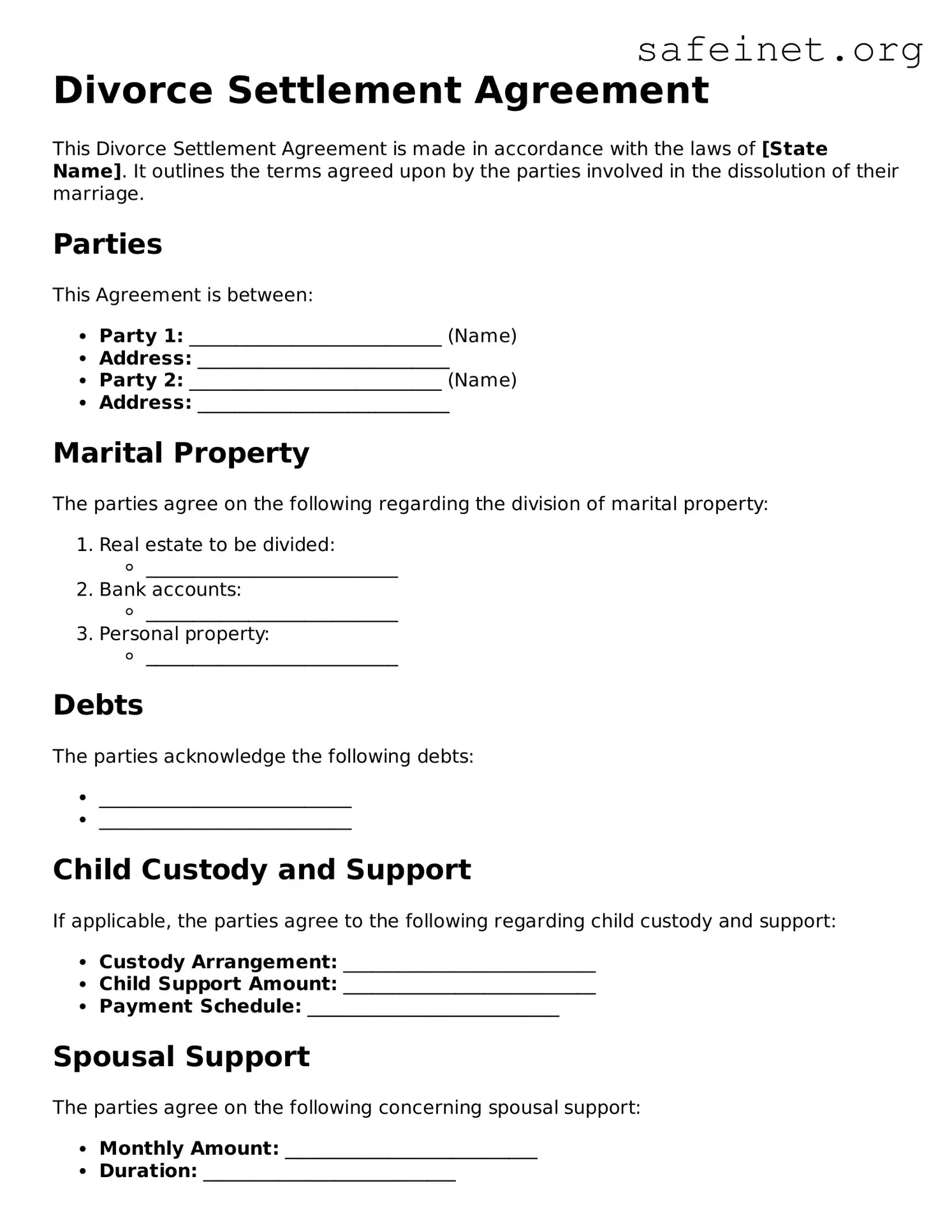 Official Divorce Settlement Agreement Document