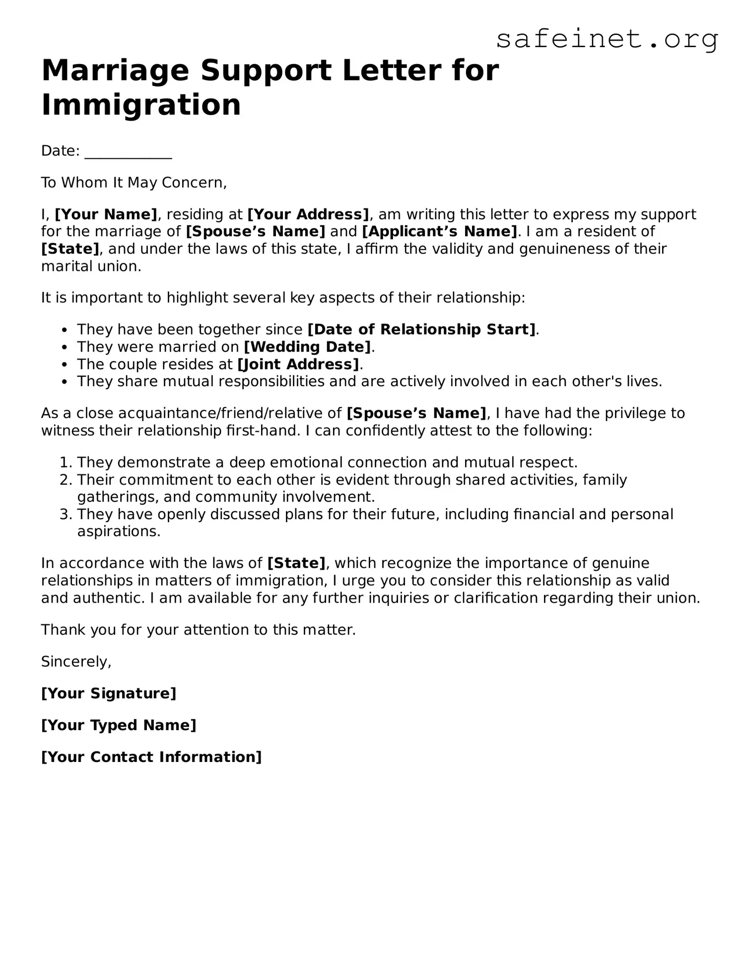 Official Marriage Support Letter for Immigration Document