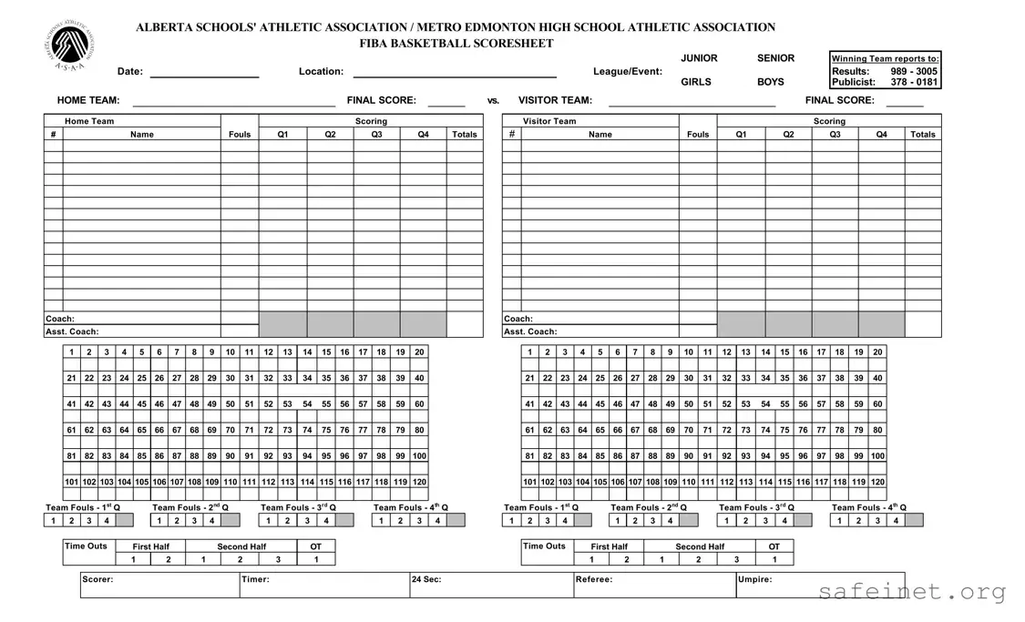 Blank Basketball Scoresheet Template
