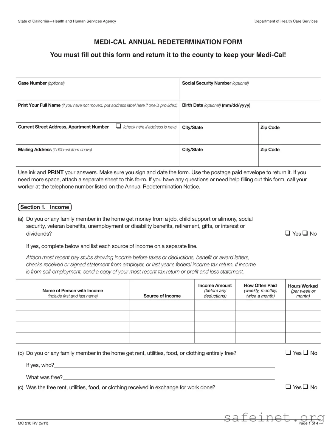 Blank Medi Cal Redetermination Template