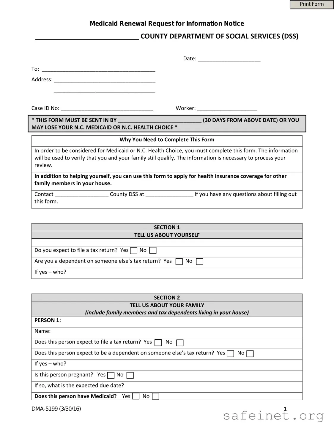 Blank Dma 5199 Template