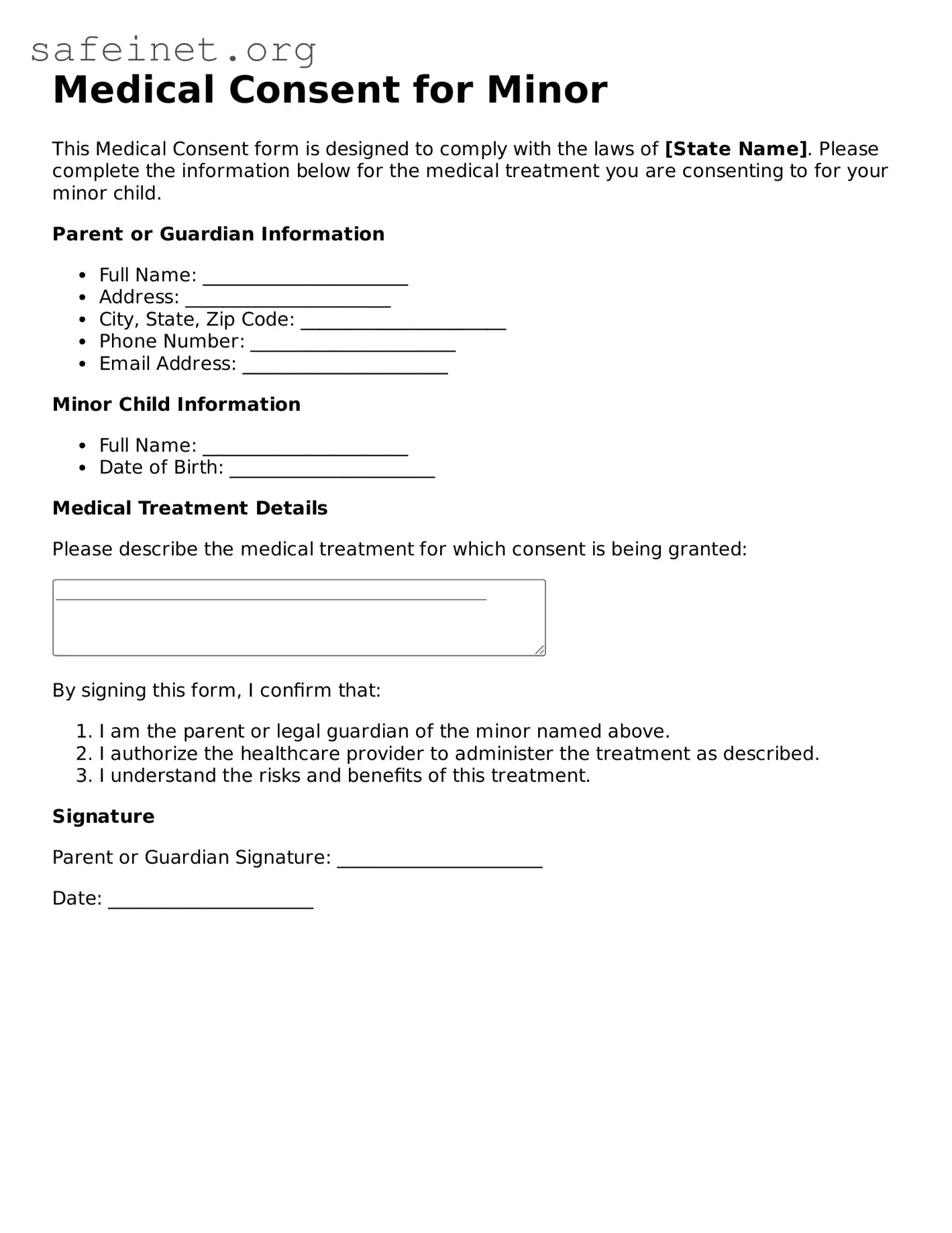 Official Medical Consent for Minor Document