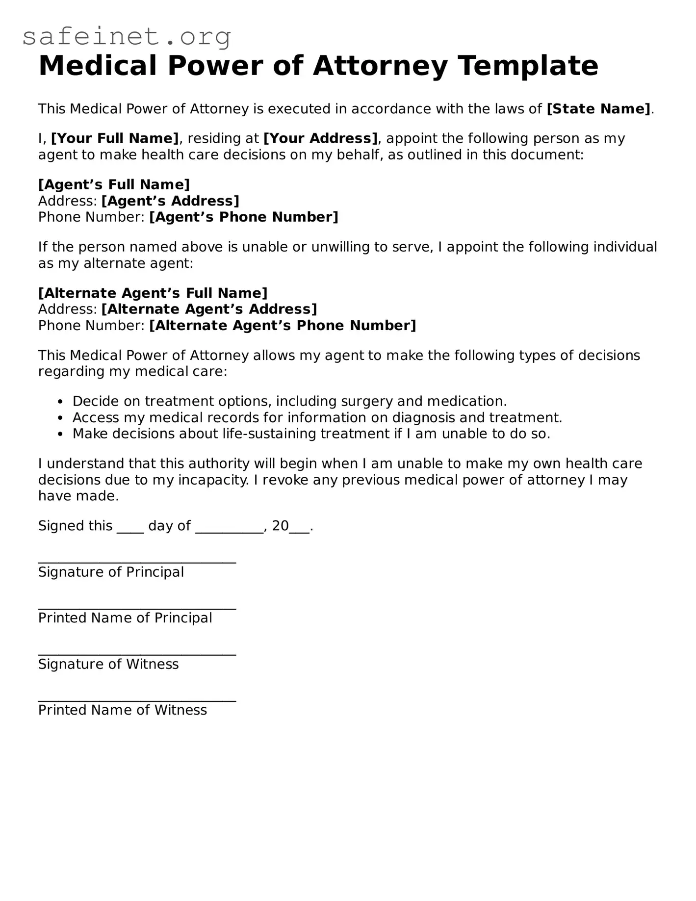 Official Medical Power of Attorney Document