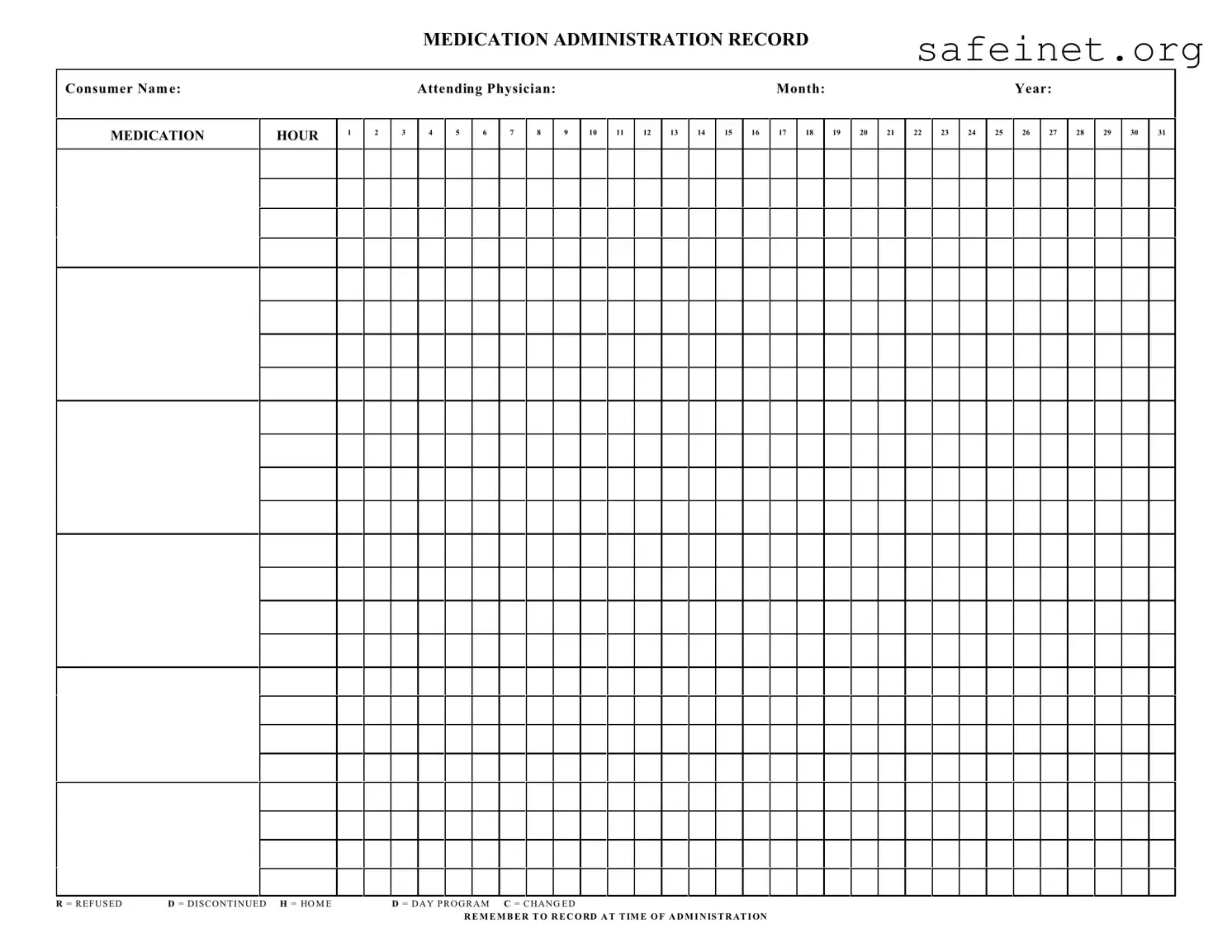 Blank Medication Administration Record Sheet Template