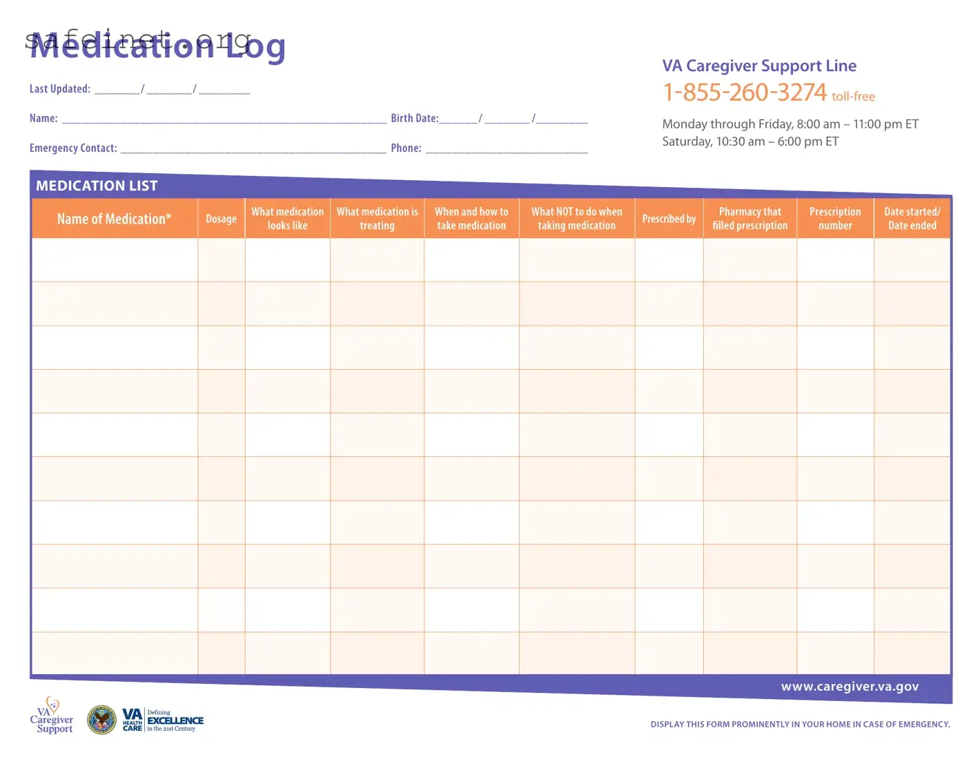 Blank Medication Log Template