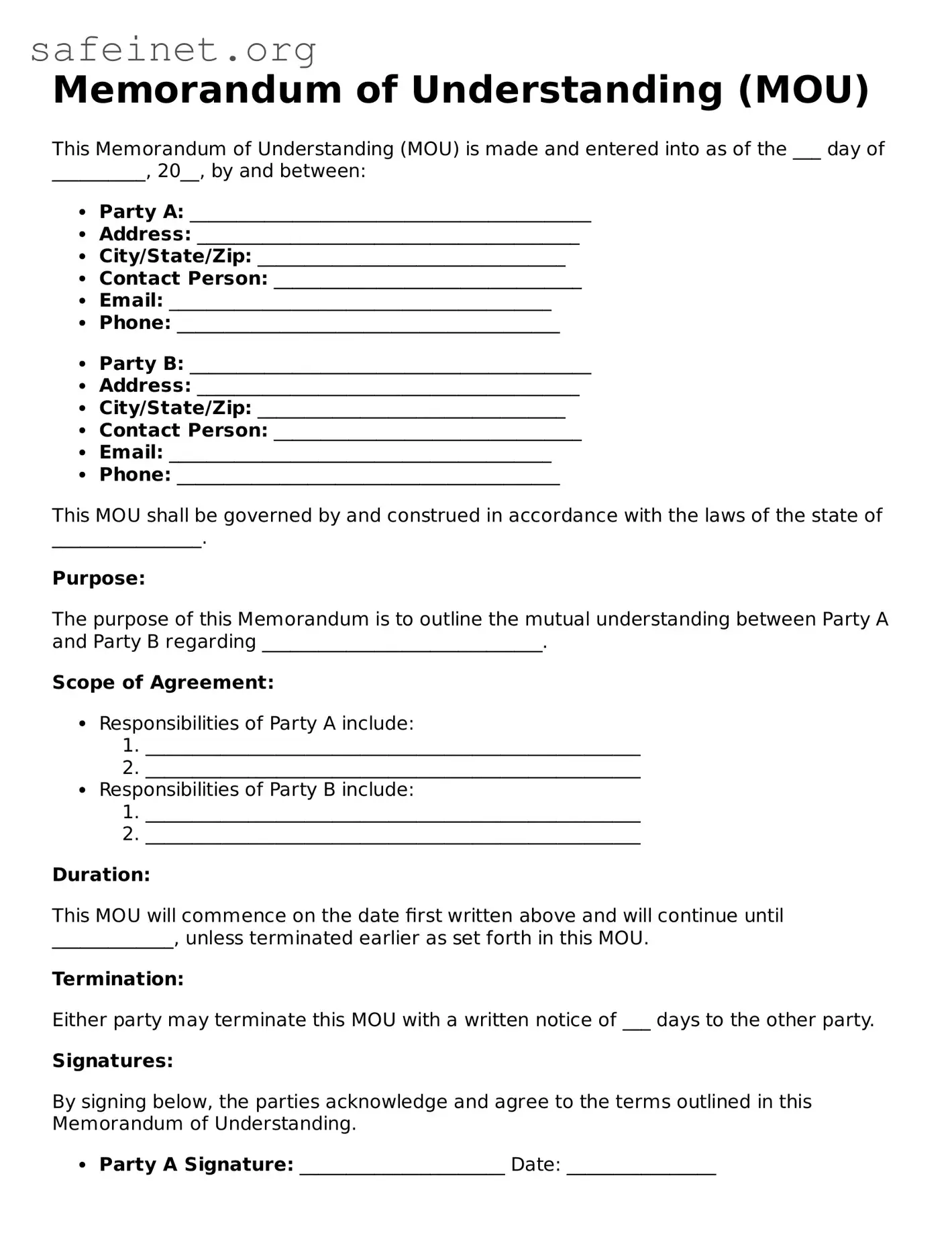 Official Memorandum of Understanding Document