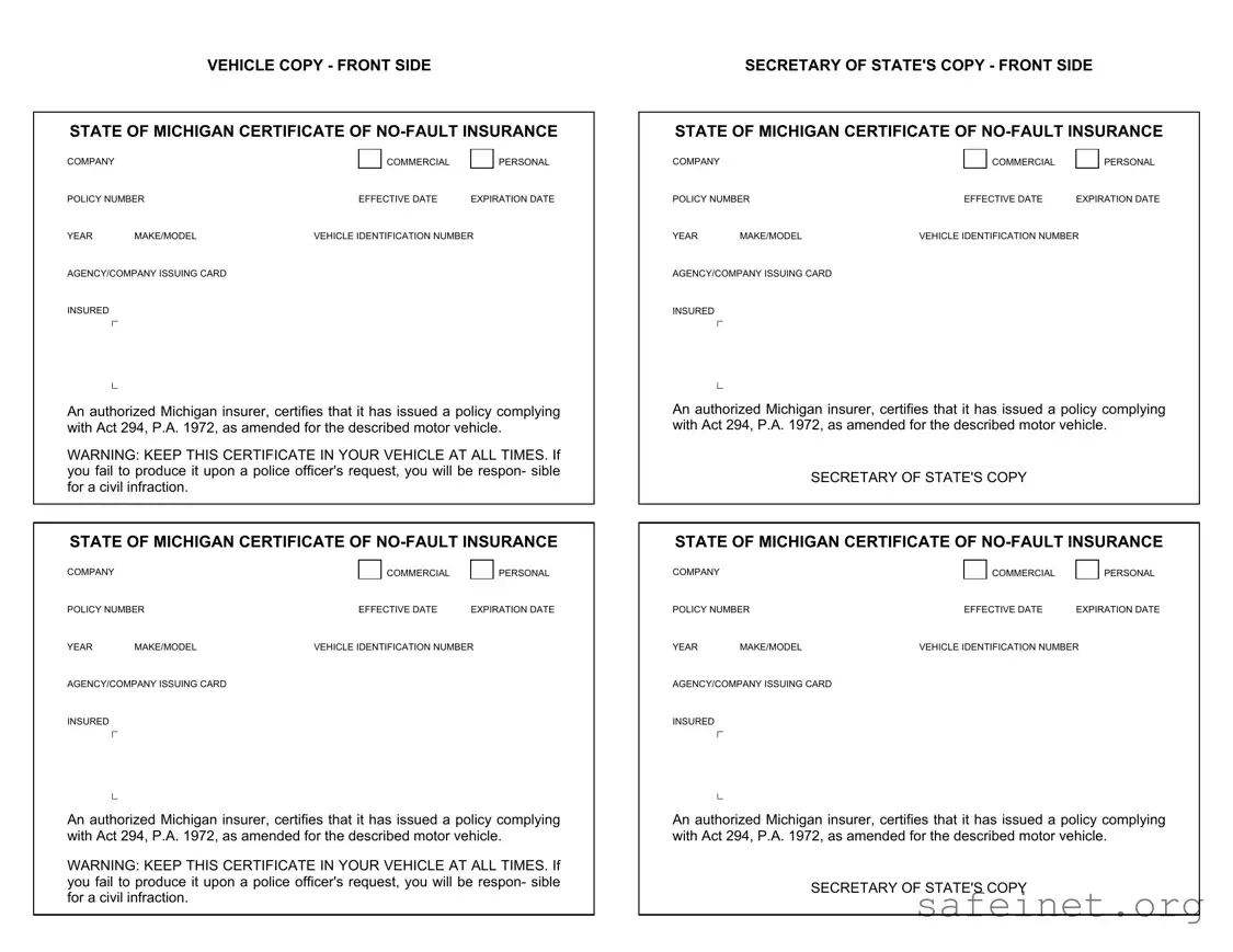 Blank Michigan No Fault Insurance Template