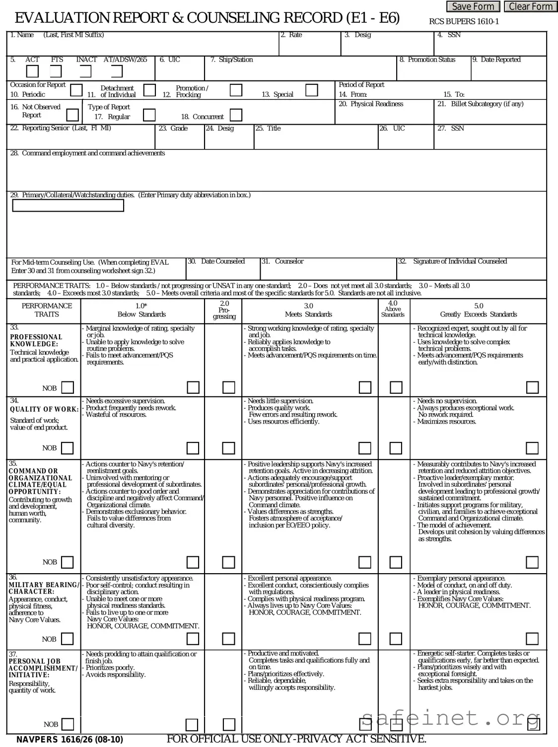 Blank Navy Evaluation Template