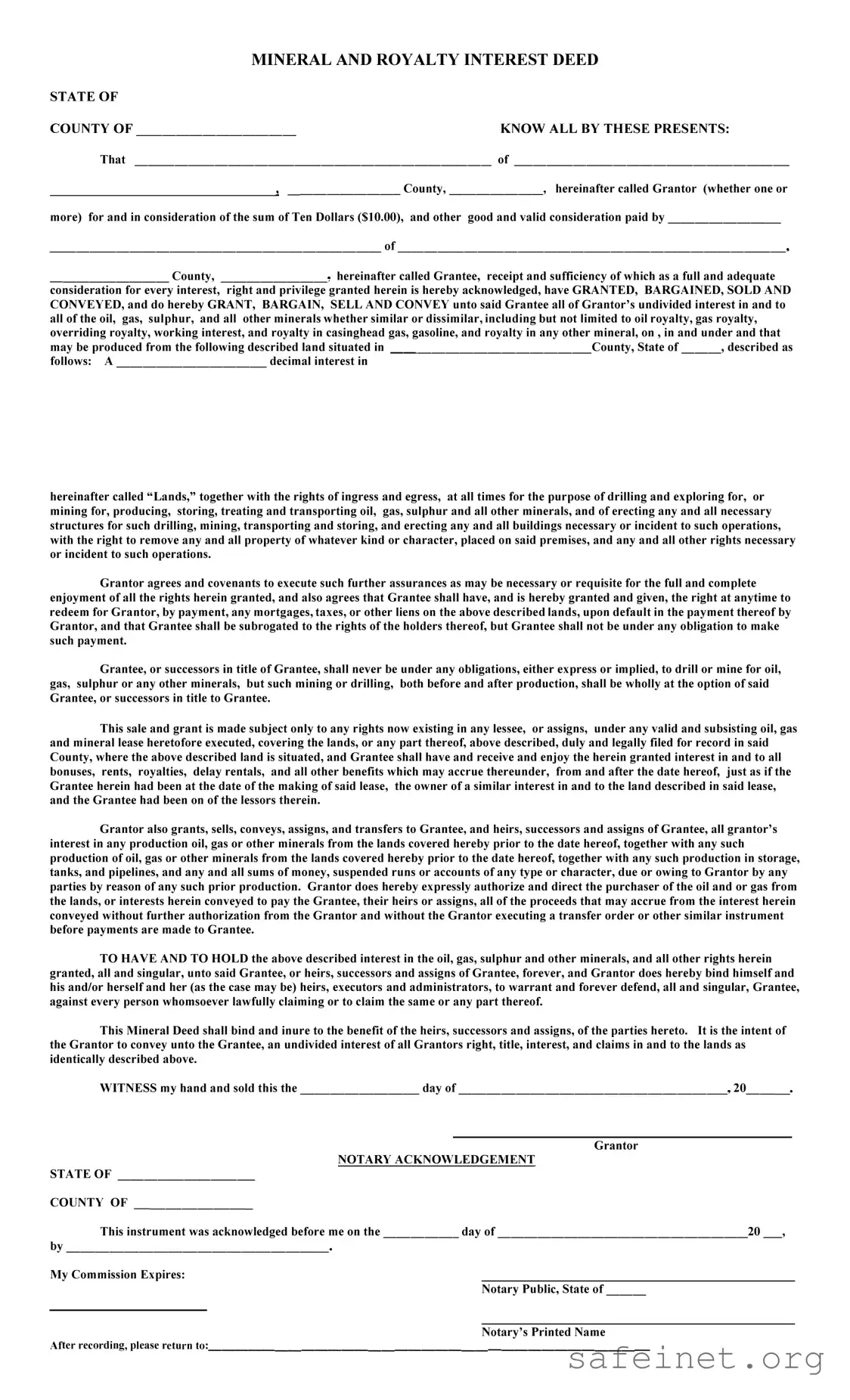 Blank Mineral Deed Template