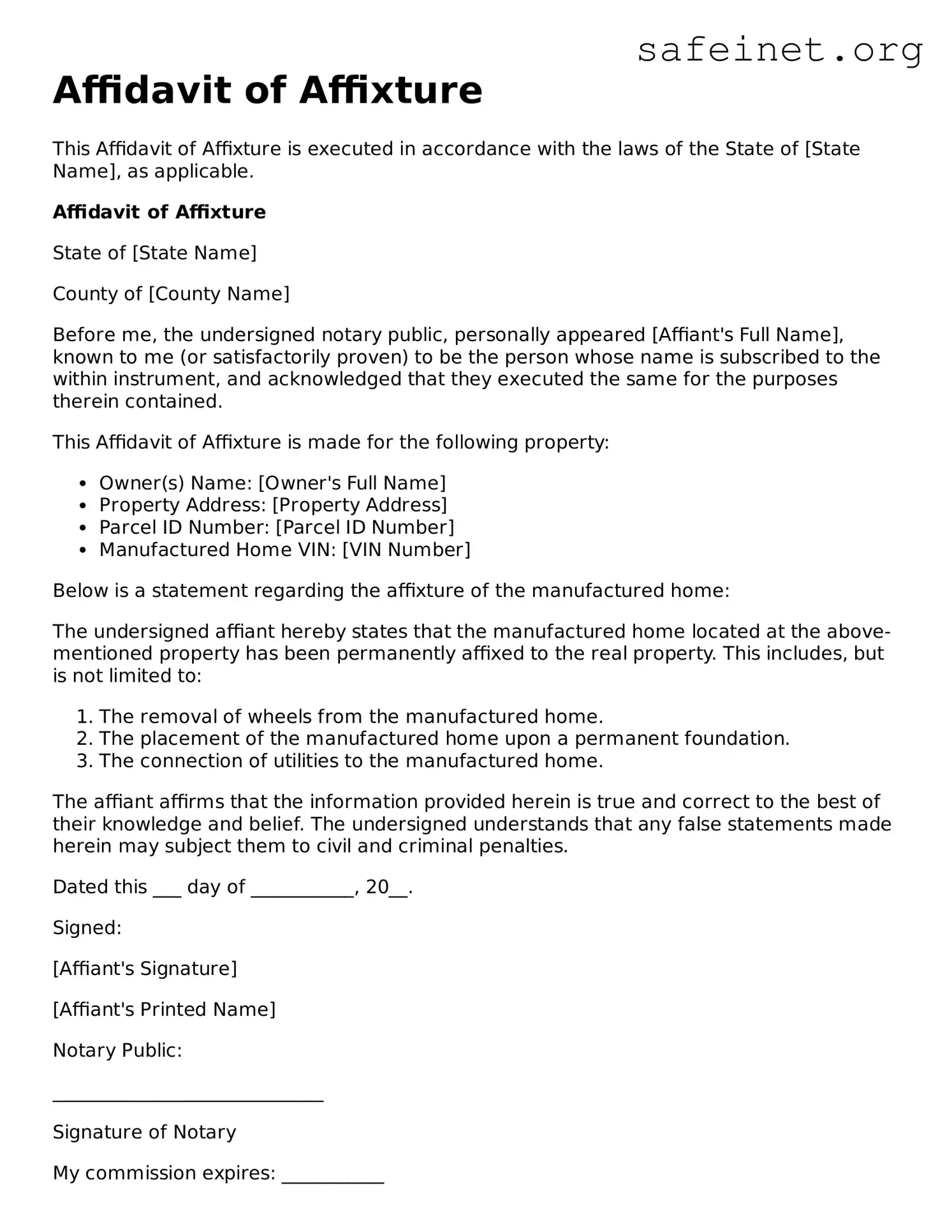 Official Affidavit of Affixture Document