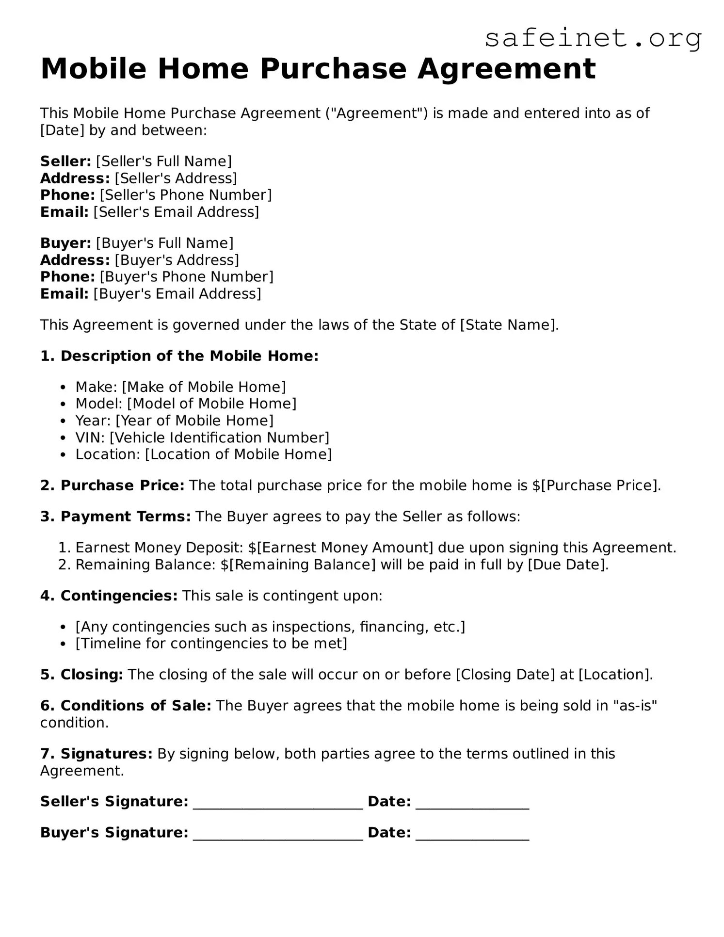 Official Mobile Home Purchase Agreement Document